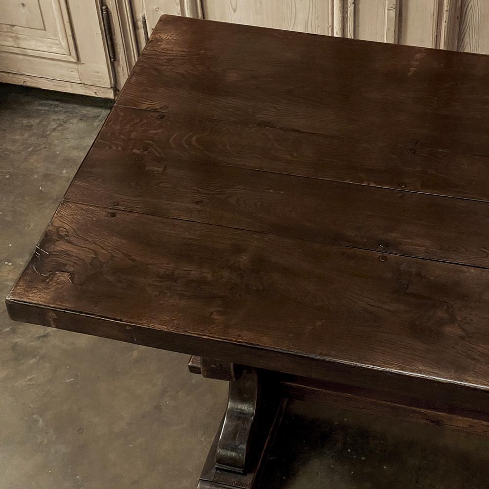 Oak Antique Rustic Italian Style Trestle Farm Table For Sale