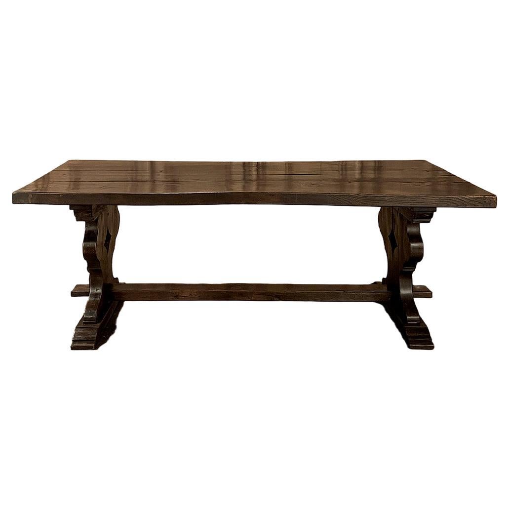 Antique Rustic Italian Style Trestle Farm Table For Sale