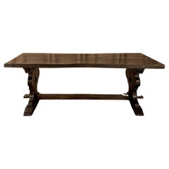 Antico tavolo rustico da fattoria a cavalletto in stile italiano