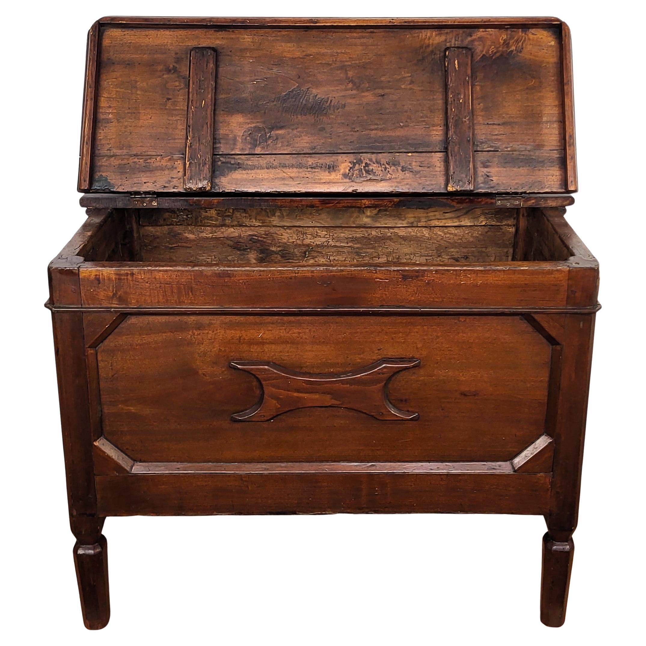 Antique Rustic Italian Walnut Wood Chest Window Seat Bench