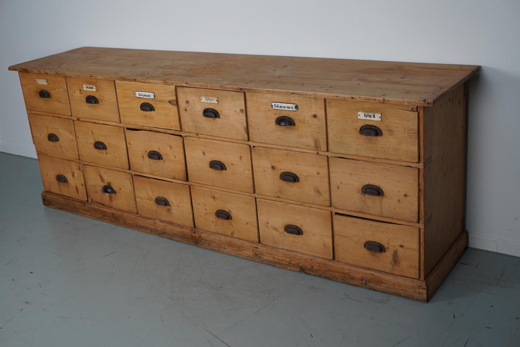  Antique Rustic Large German Pine Apothecary Cabinet / Shop Counter, 1900s 8