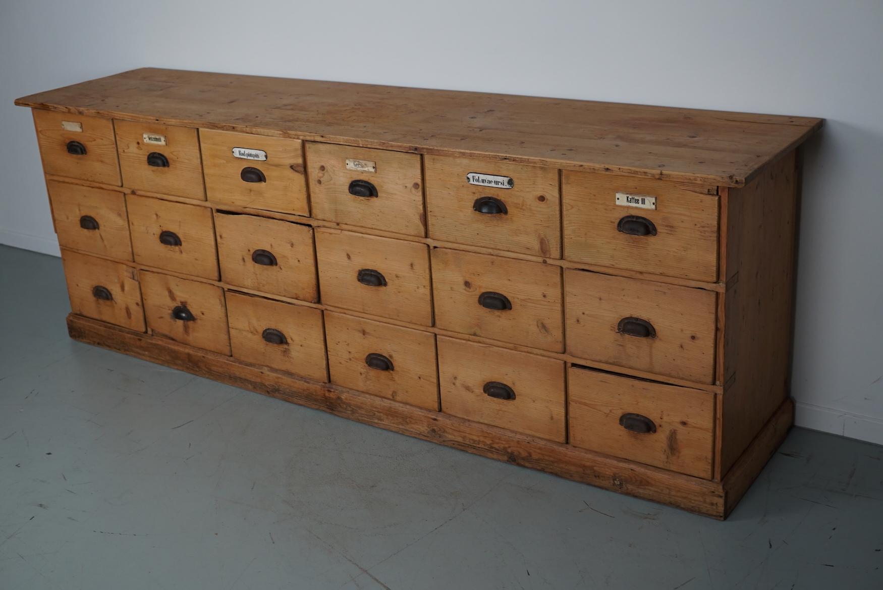  Antique Rustic Large German Pine Apothecary Cabinet / Shop Counter, 1900s 14
