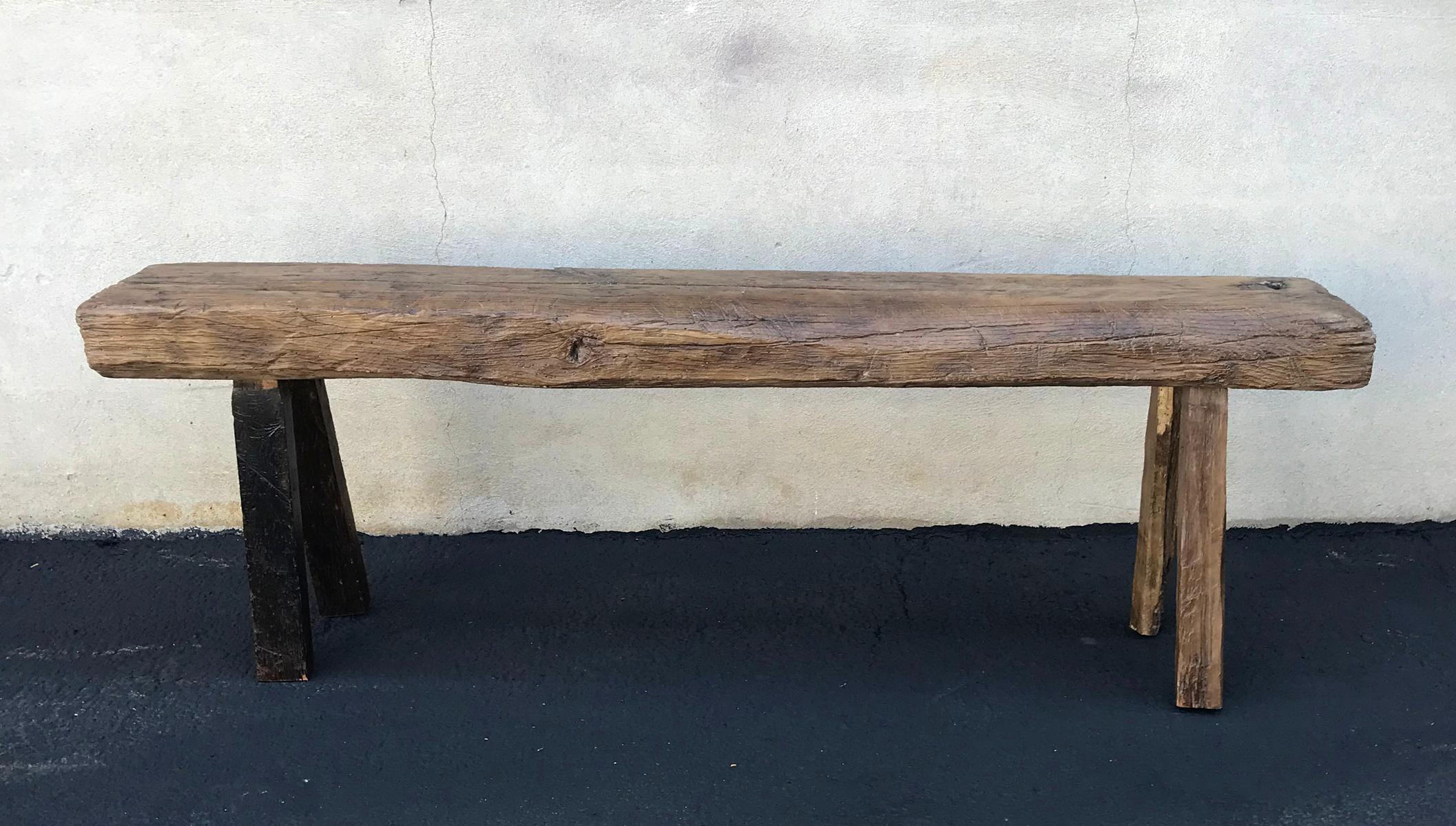 Antique Rustic Low Carpenter's Bench In Distressed Condition In Los Angeles, CA