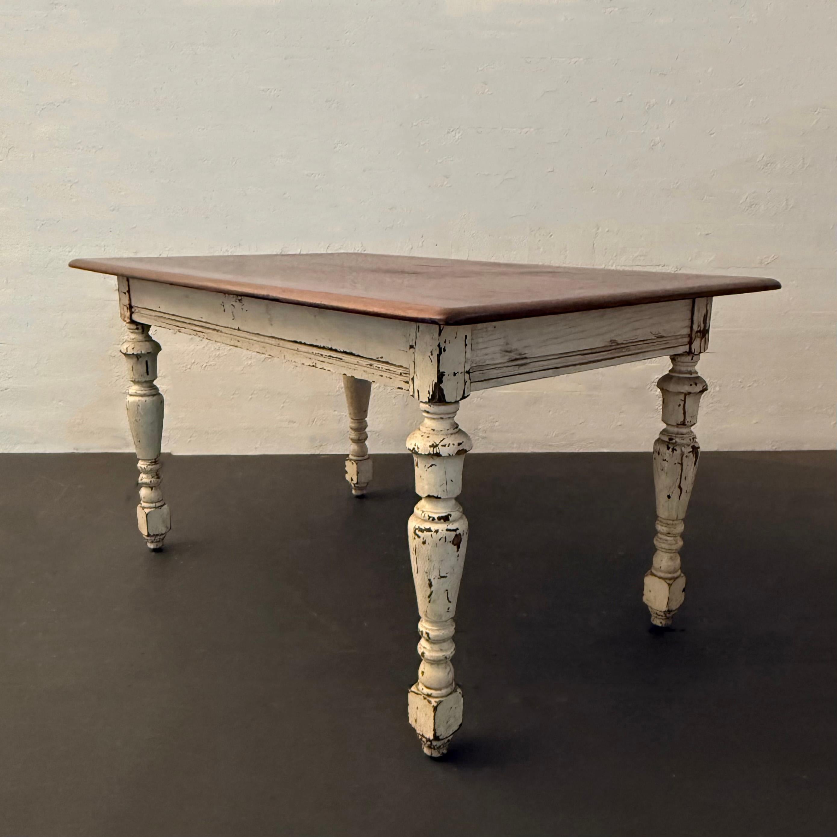 Country Antique Rustic Maple Farmhouse Dining Work Table For Sale