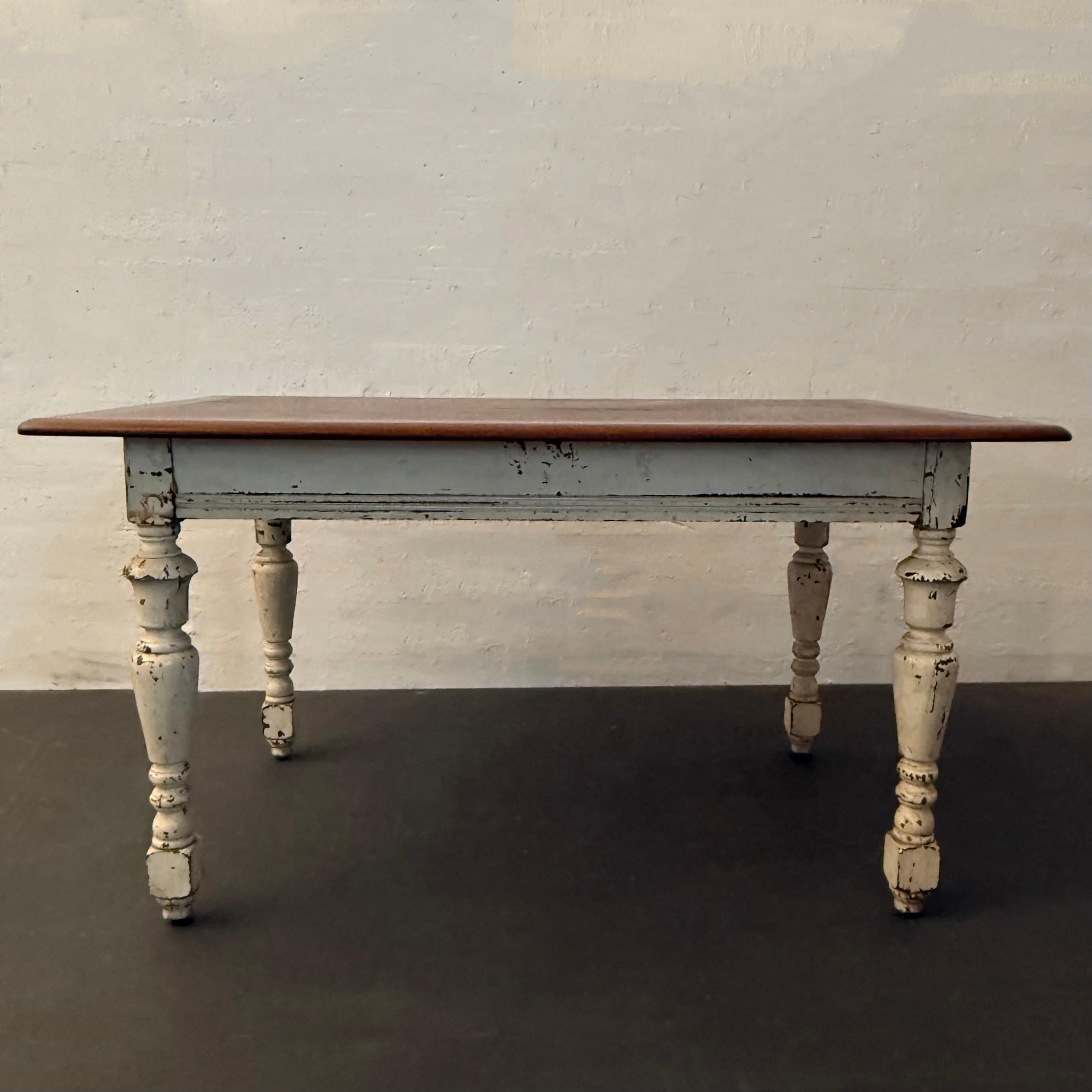 Paint Antique Rustic Maple Farmhouse Dining Work Table For Sale