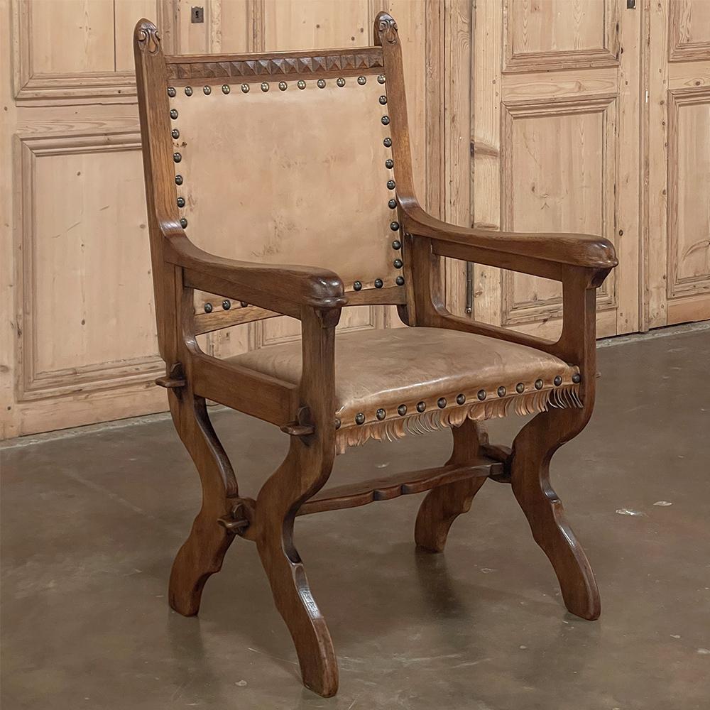 Antique Rustic Neogothic Armchair For Sale 3