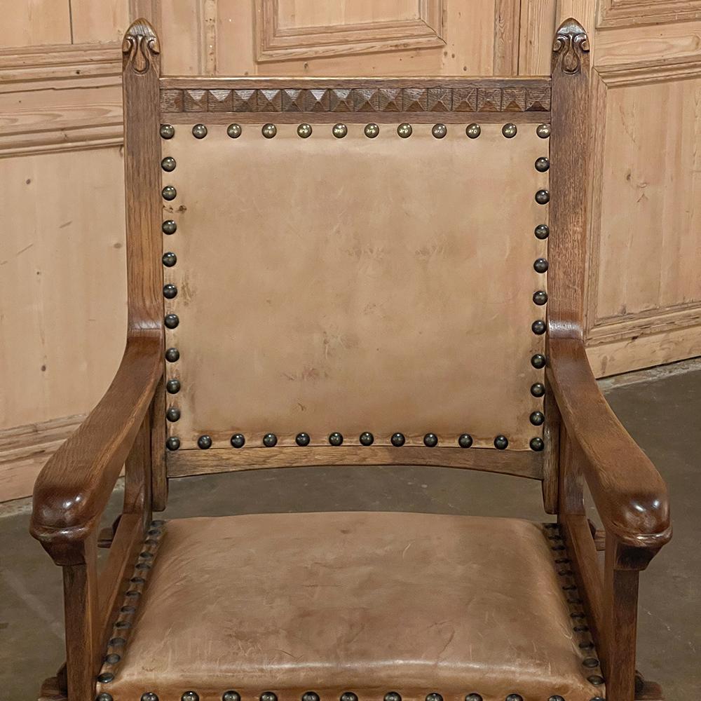Antique Rustic Neogothic Armchair For Sale 5