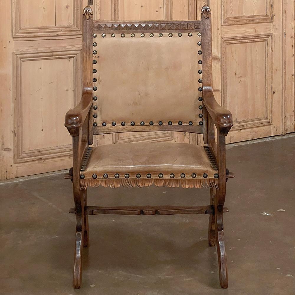 Gothic Revival Antique Rustic Neogothic Armchair For Sale