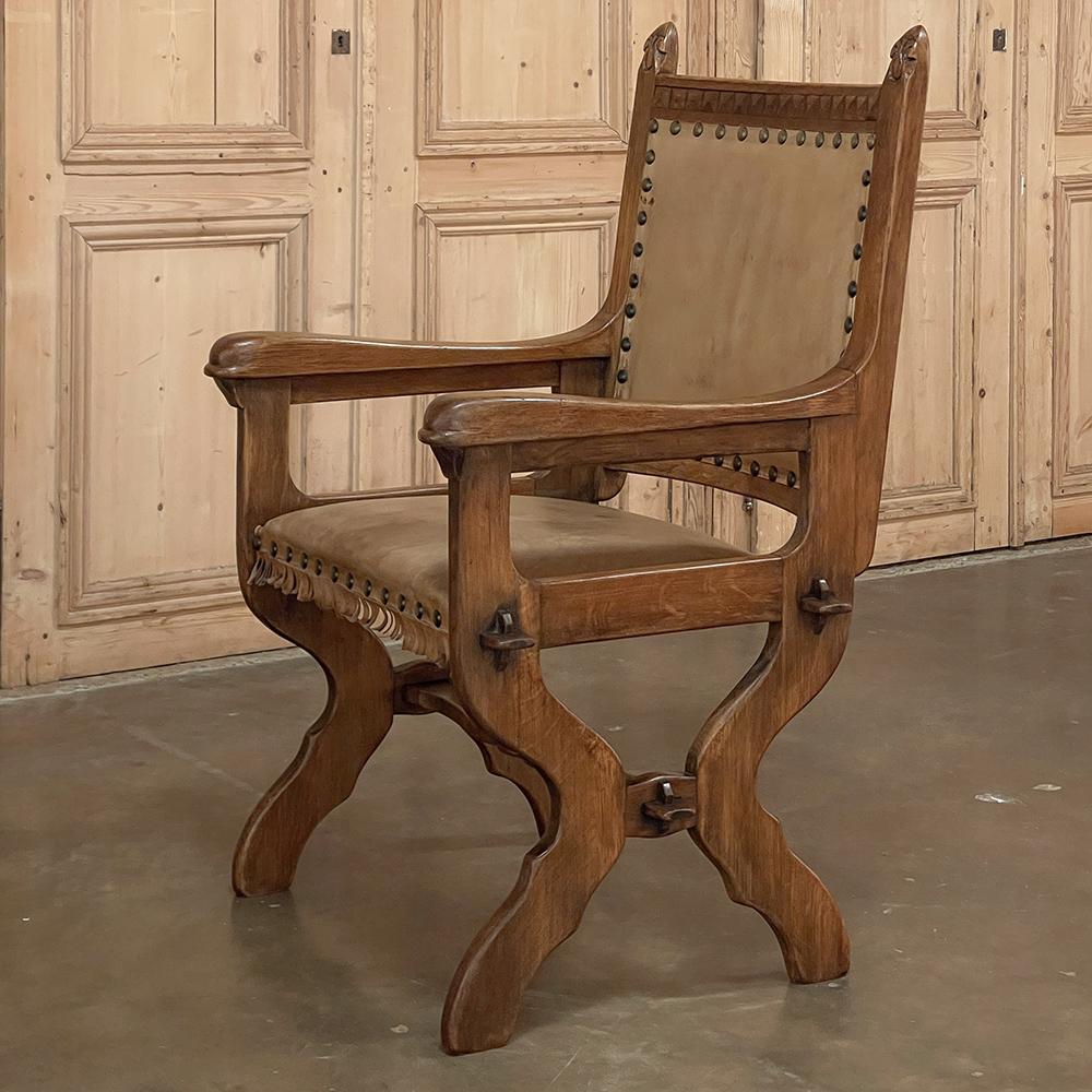 Belgian Antique Rustic Neogothic Armchair For Sale
