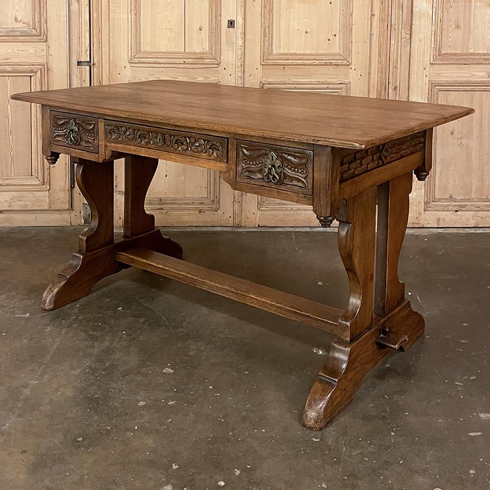 Hand-Crafted Antique Rustic Neogothic Desk ~ Writing Table For Sale