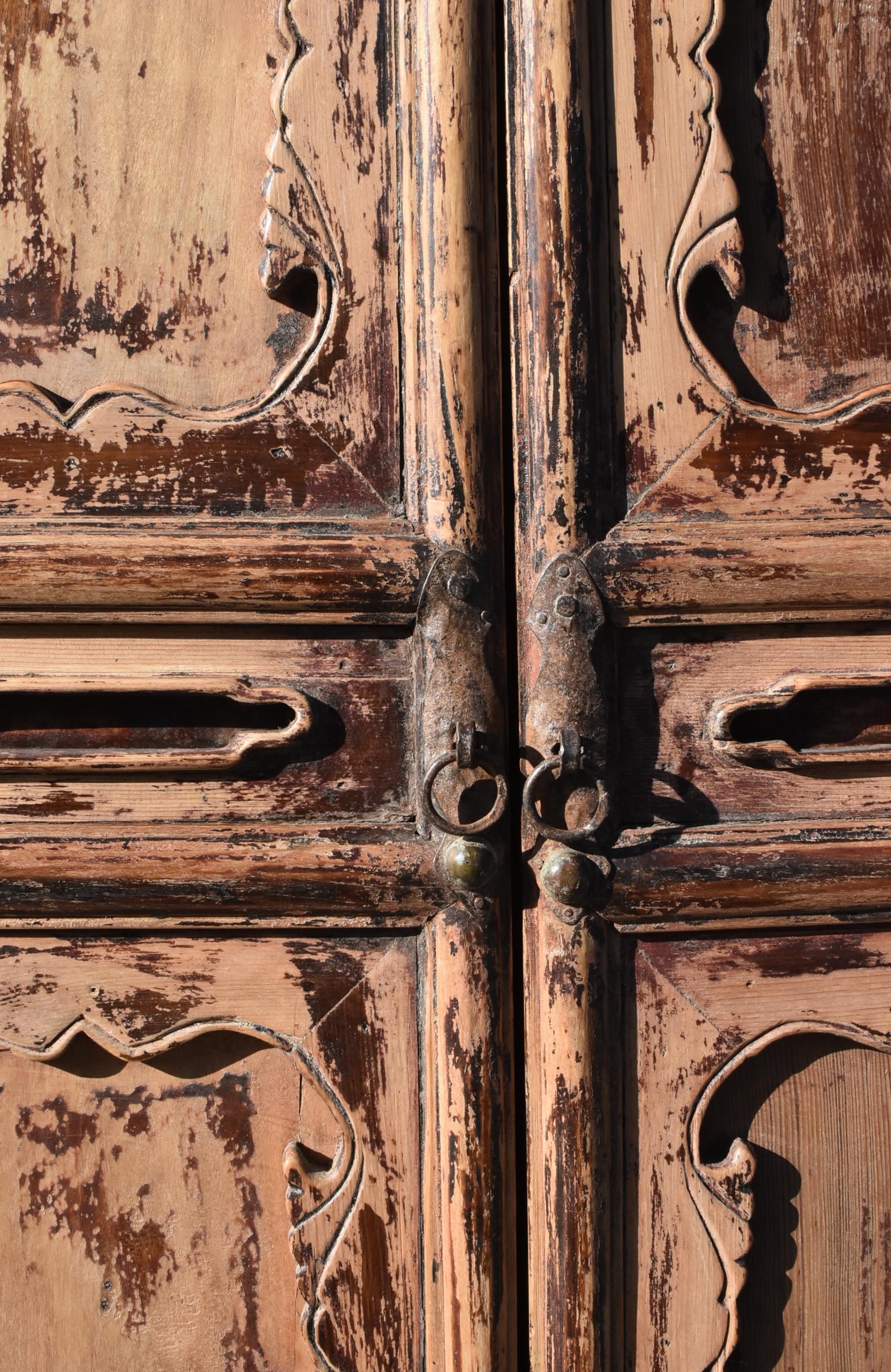 Hand-Carved Antique Rustic Northern Chinese Carved Solid Wood Cabinet