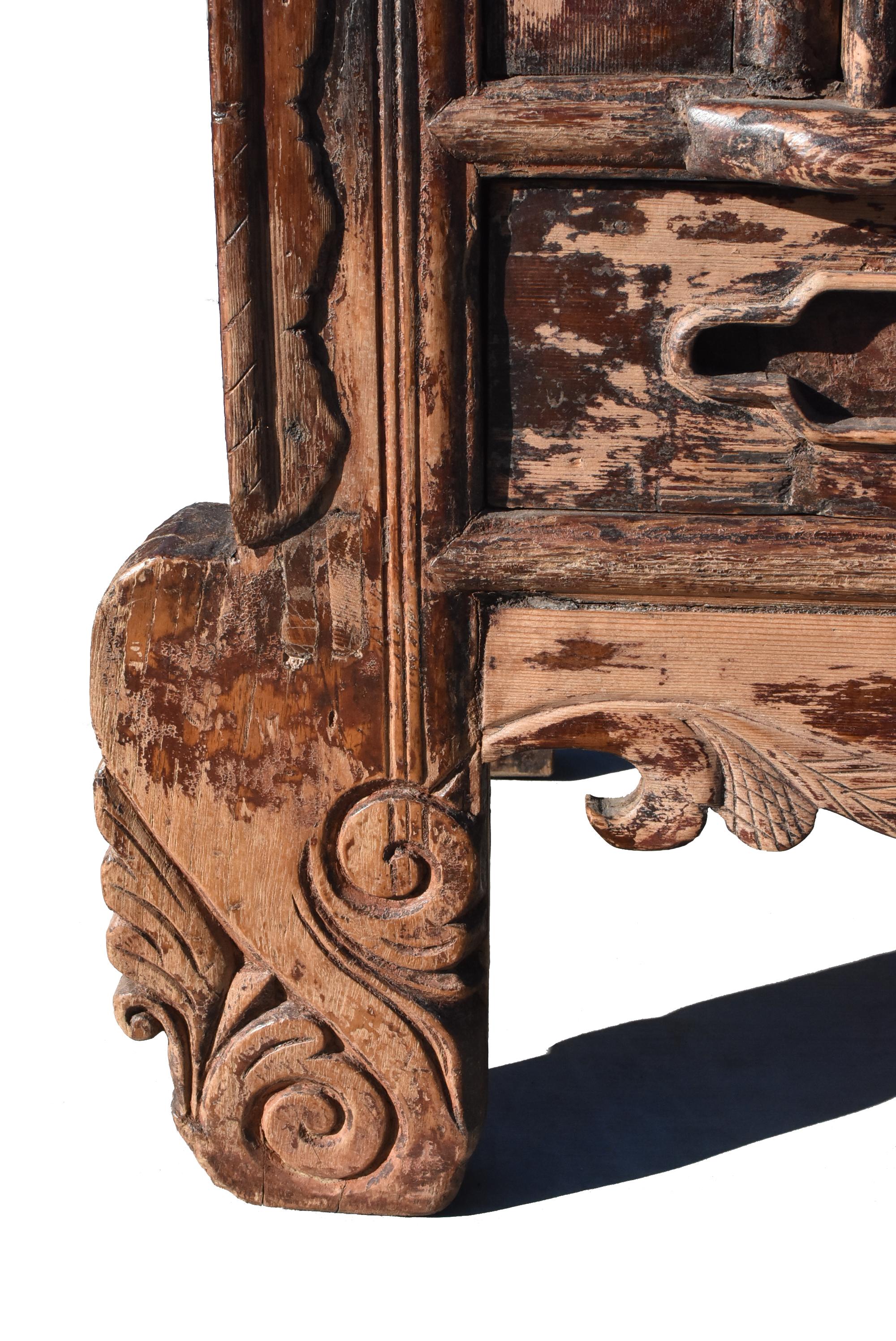 19th Century Antique Rustic Northern Chinese Carved Solid Wood Cabinet