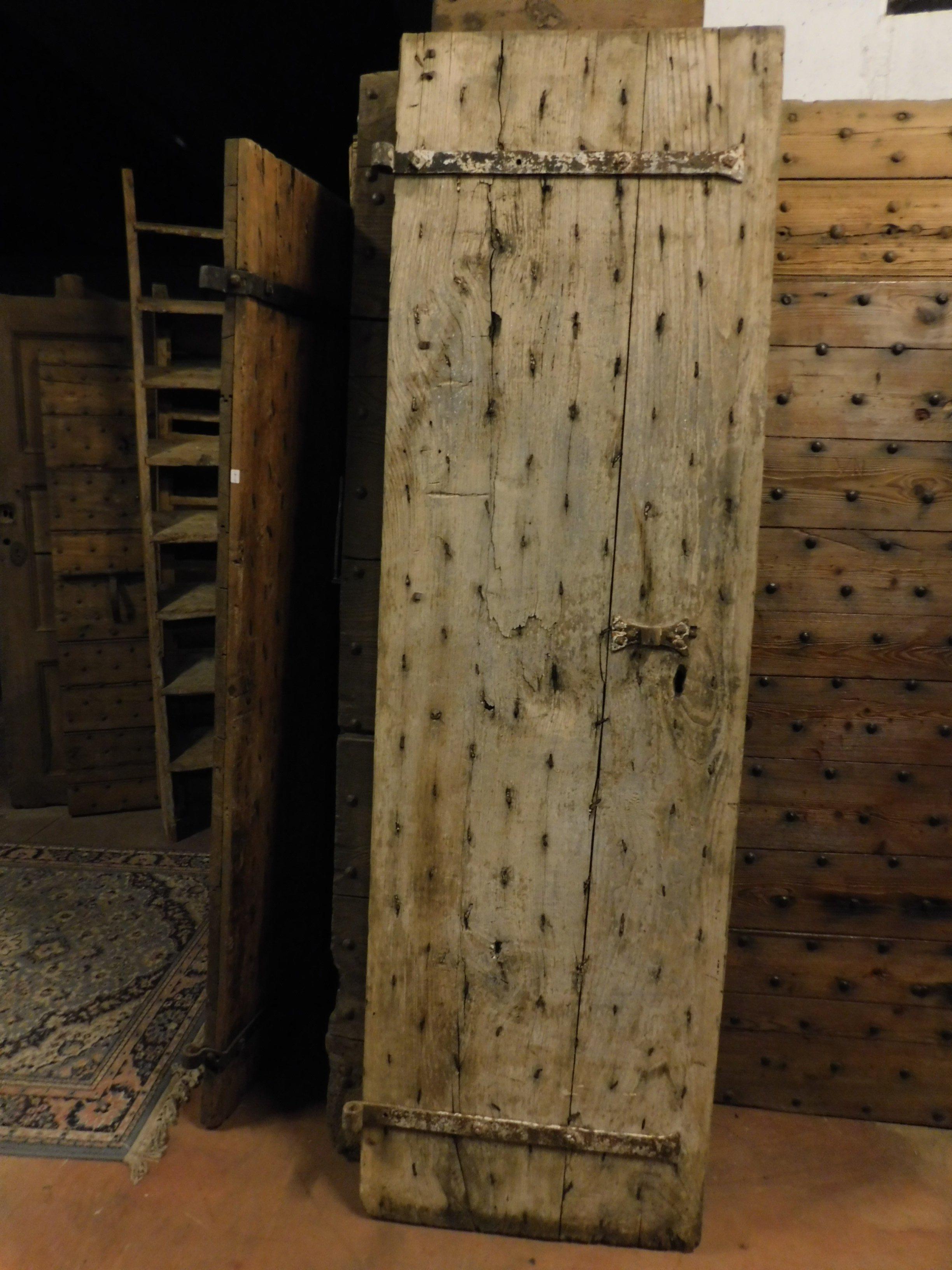 18th Century and Earlier Antique Rustic Oak Door with Nails from the 18th Century, Italy