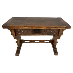 Ancienne table basse d'appoint extensible en chêne rustique avec plateau amovible