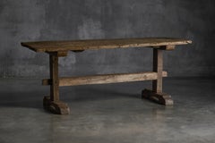 Table à tréteaux rustique en chêne d'époque, XIXe siècle