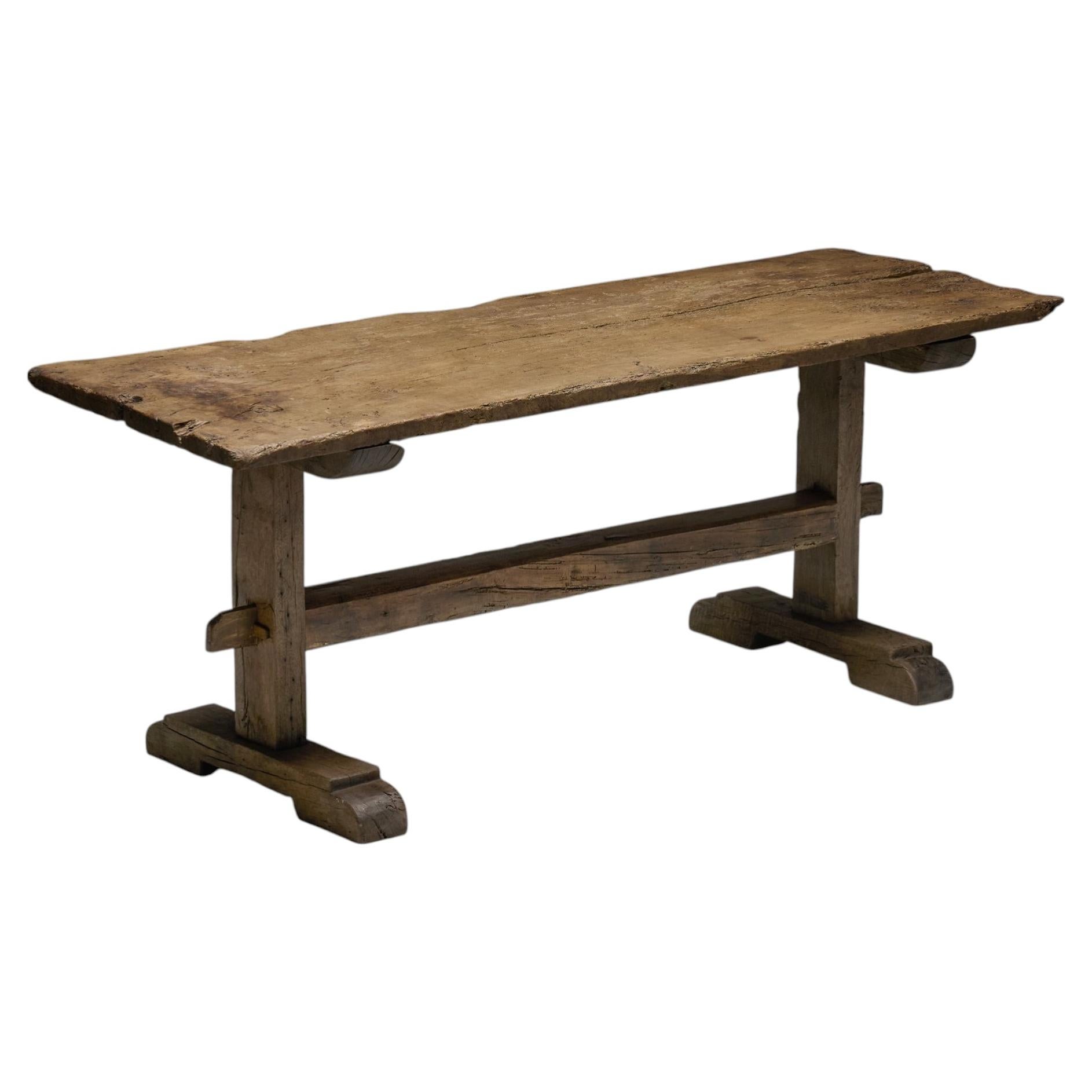 Antique Rustic Oak Trestle Table, 19th Century For Sale