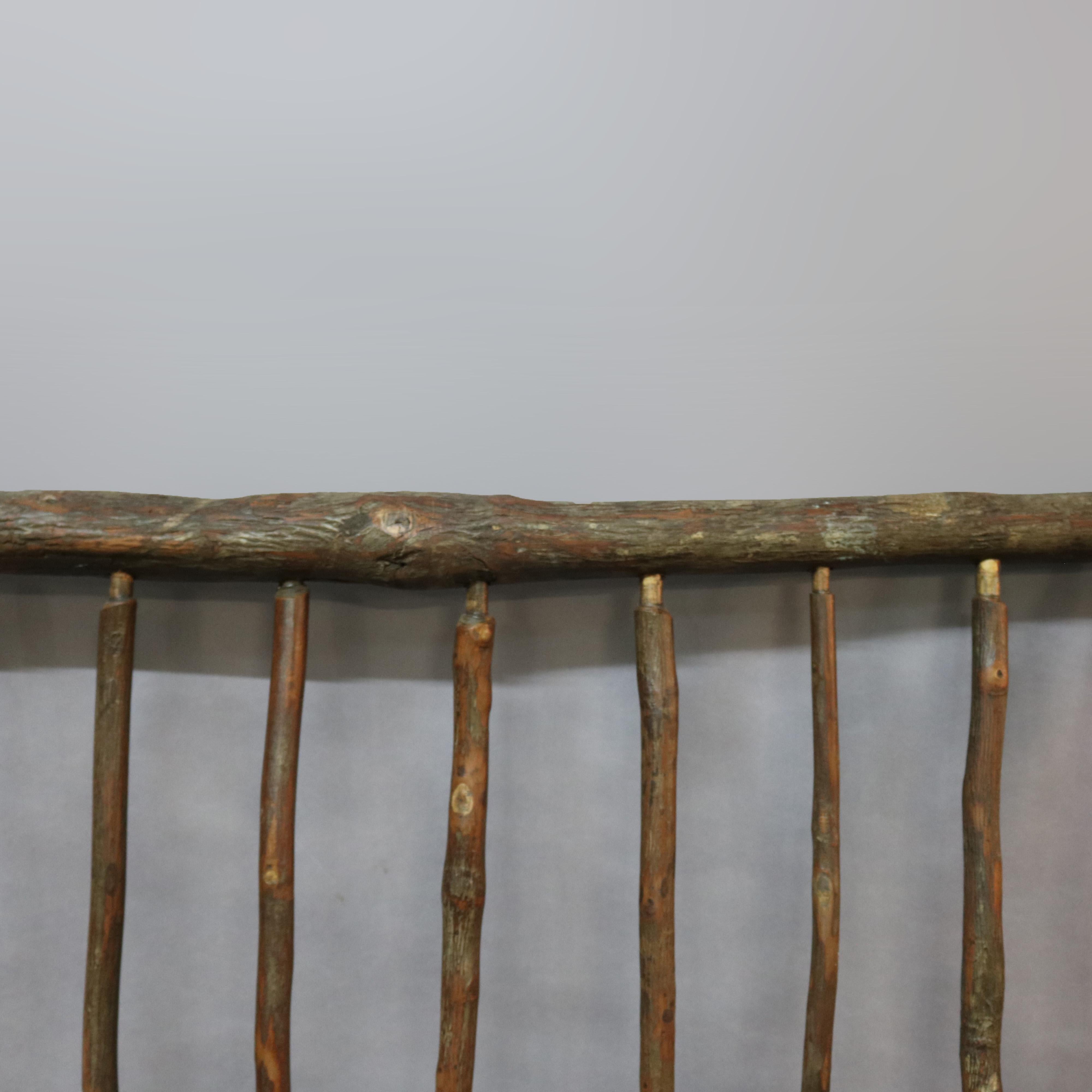 Carved Antique Rustic Old Hickory School Adirondack Stick Form Queen Headboard, 20th C