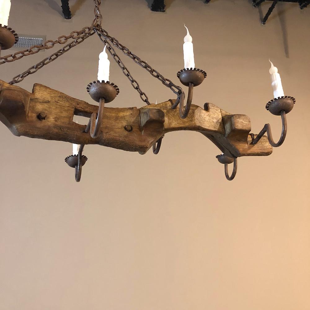 Antique Rustic Ox Yoke with Wrought Iron Chandelier 1