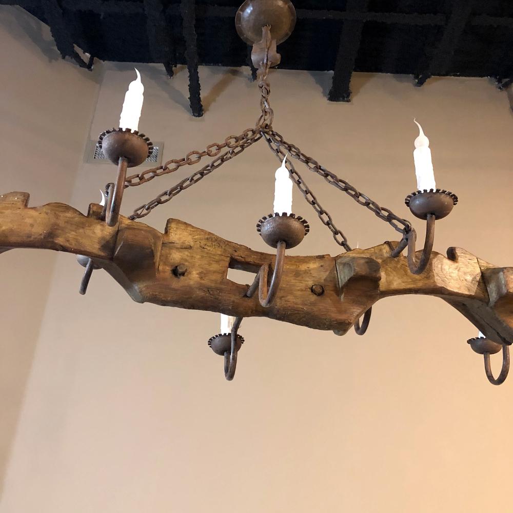 Antique Rustic Ox Yoke with Wrought Iron Chandelier 3