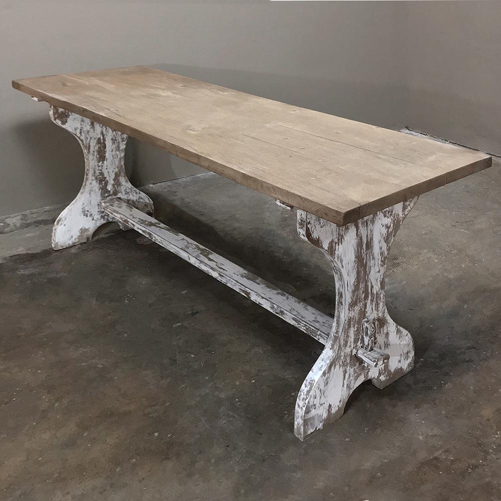 Hand-Painted Antique Rustic Painted Country French Trestle Table, Sofa Table