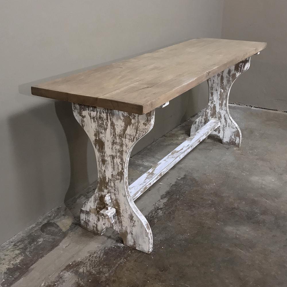 Antique Rustic Painted Country French Trestle Table, Sofa Table In Good Condition In Dallas, TX