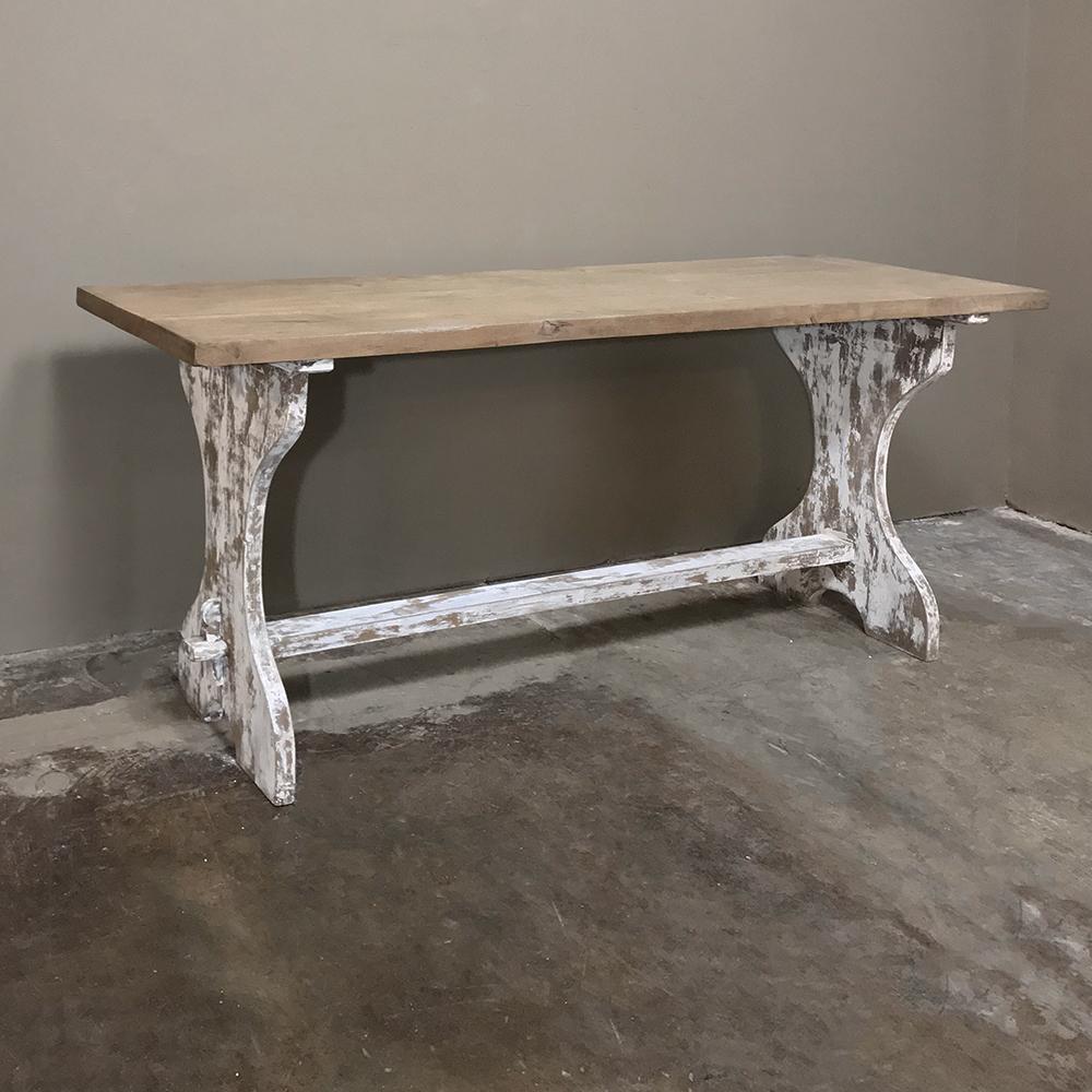 20th Century Antique Rustic Painted Country French Trestle Table, Sofa Table