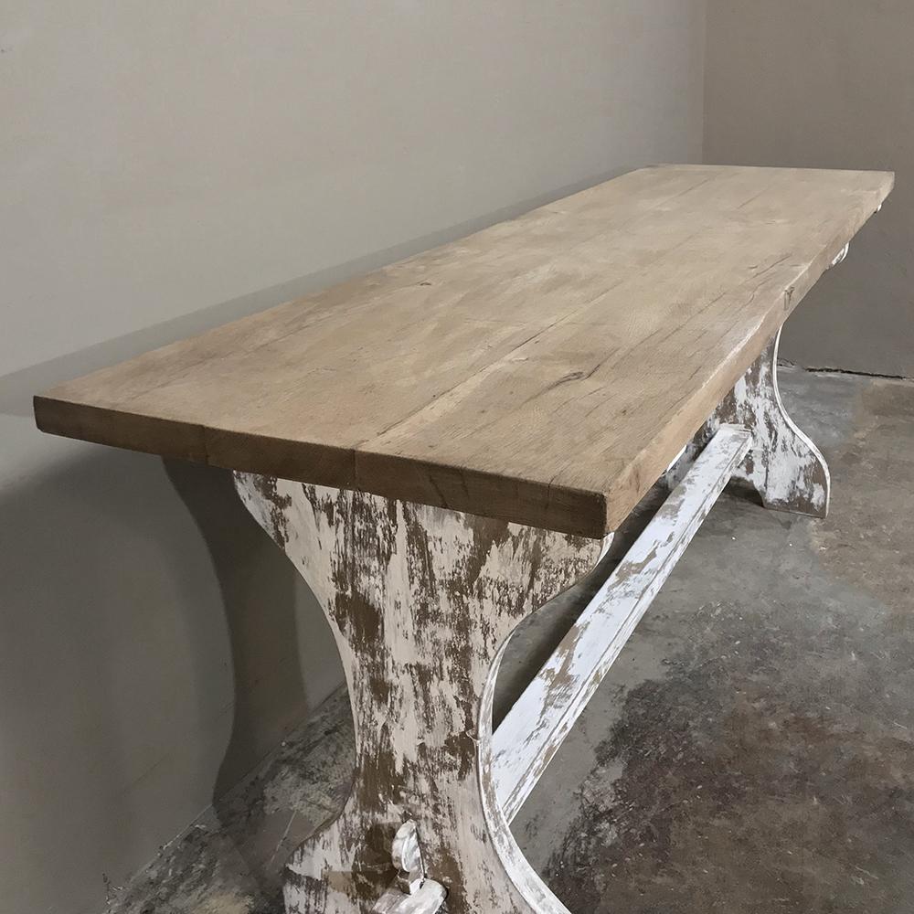 Oak Antique Rustic Painted Country French Trestle Table, Sofa Table