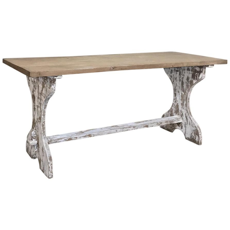 Antique Rustic Painted Country French Trestle Table, Sofa Table