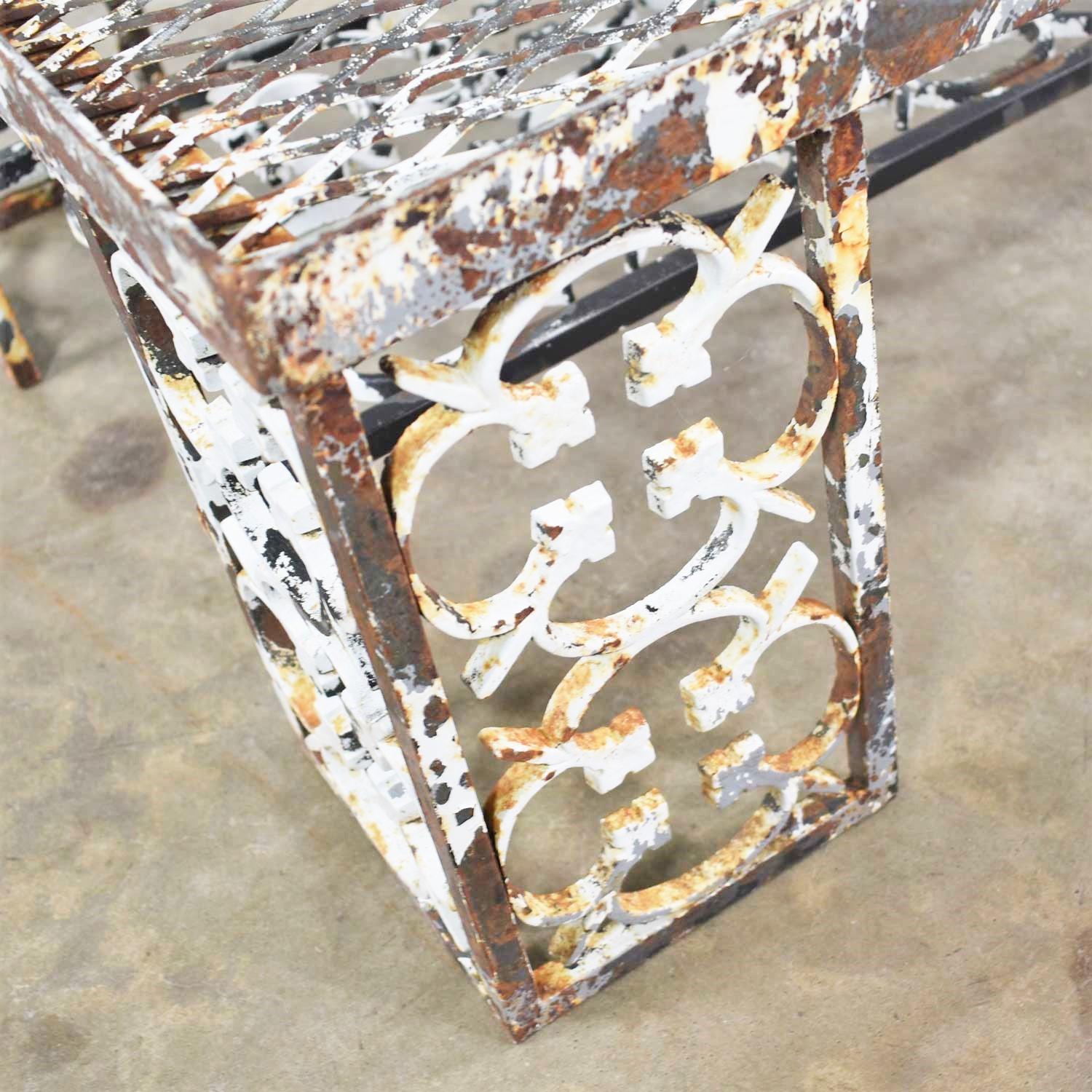 Antique Rustic Patinated Cast Iron Ornate Patio Garden Coffee Table Bench Daybed 6
