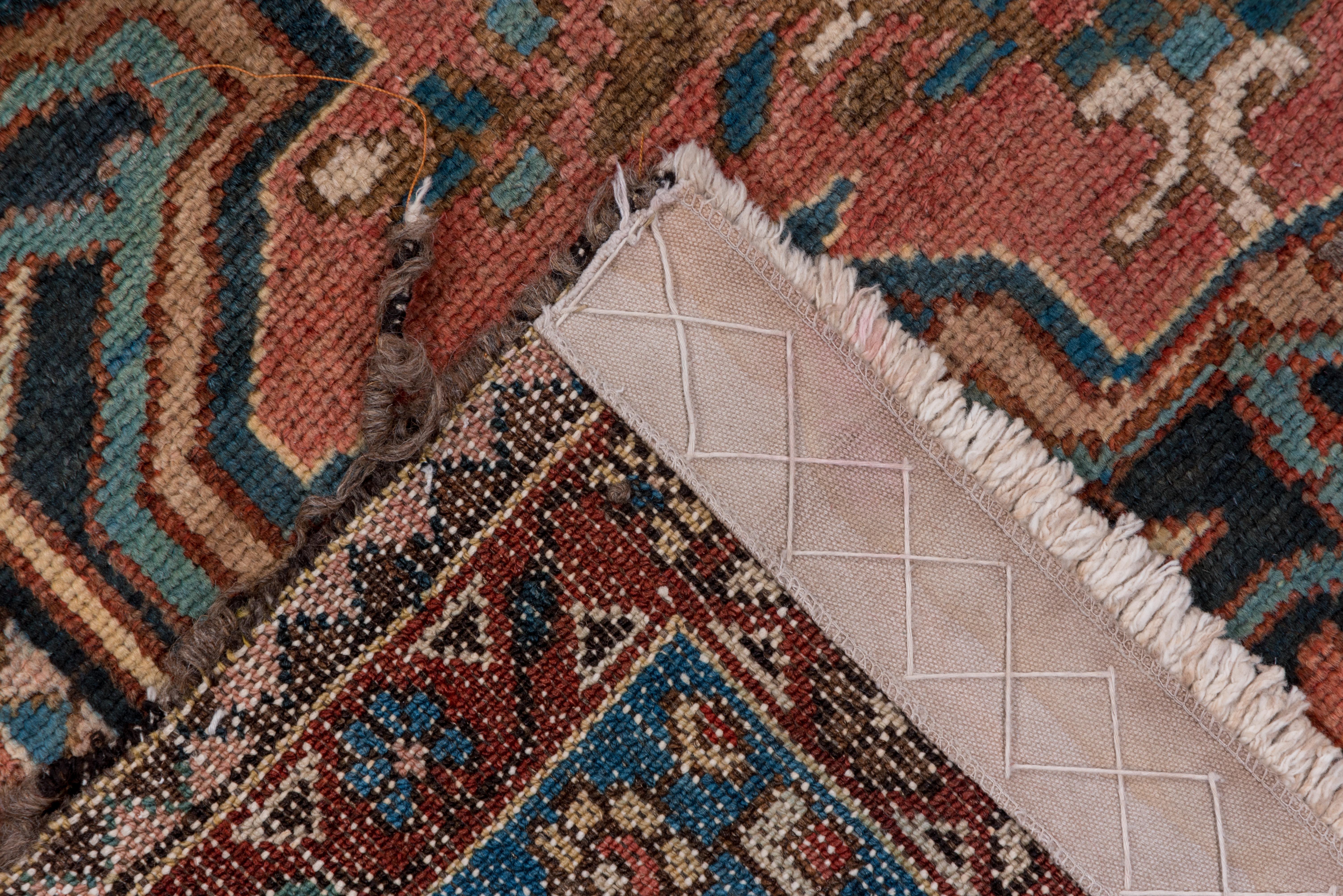 Hand-Knotted Antique Rustic Persian Bakhtiary Gallery Carpet, Rose and Blue Field