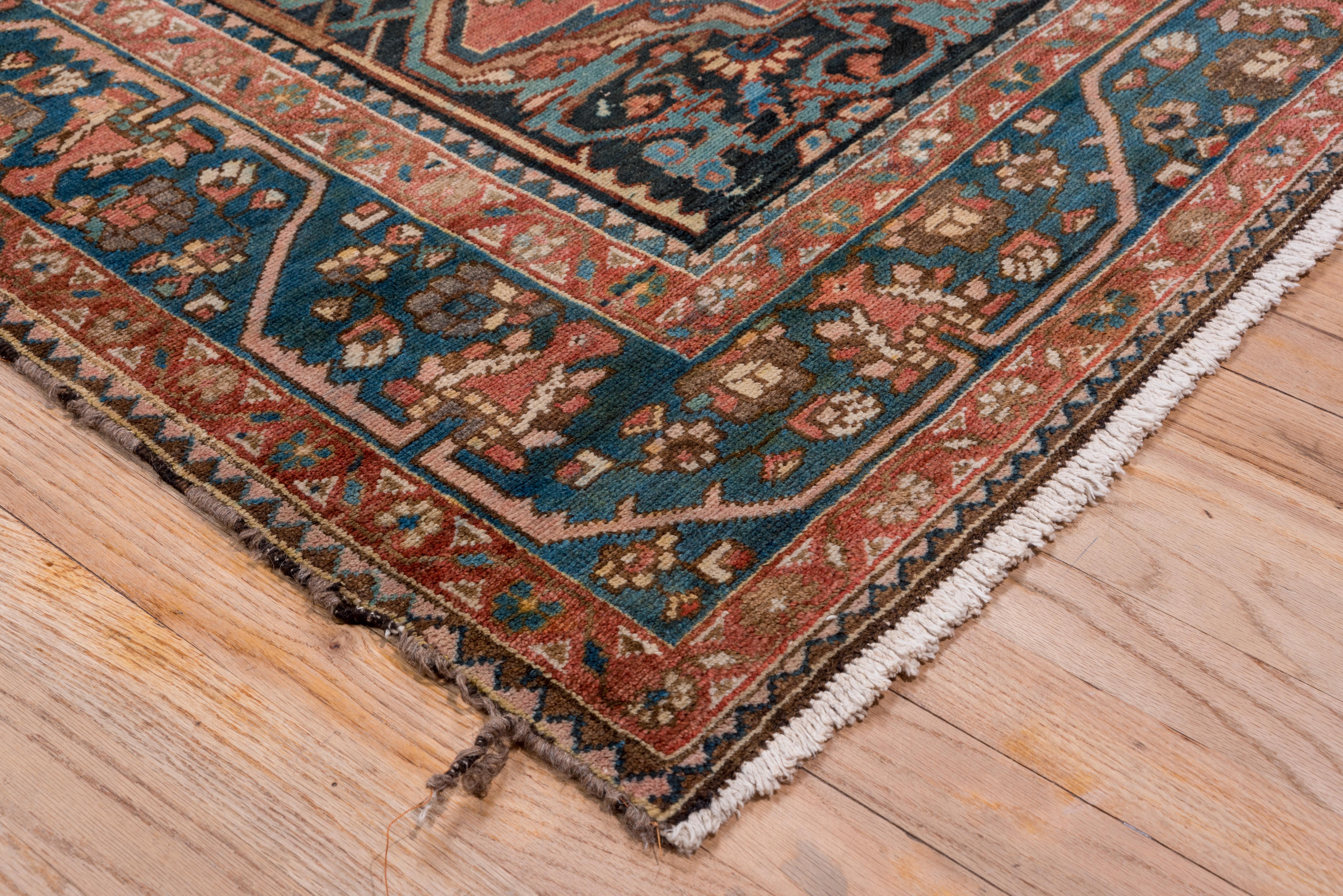 Antique Rustic Persian Bakhtiary Gallery Carpet, Rose and Blue Field In Good Condition For Sale In New York, NY