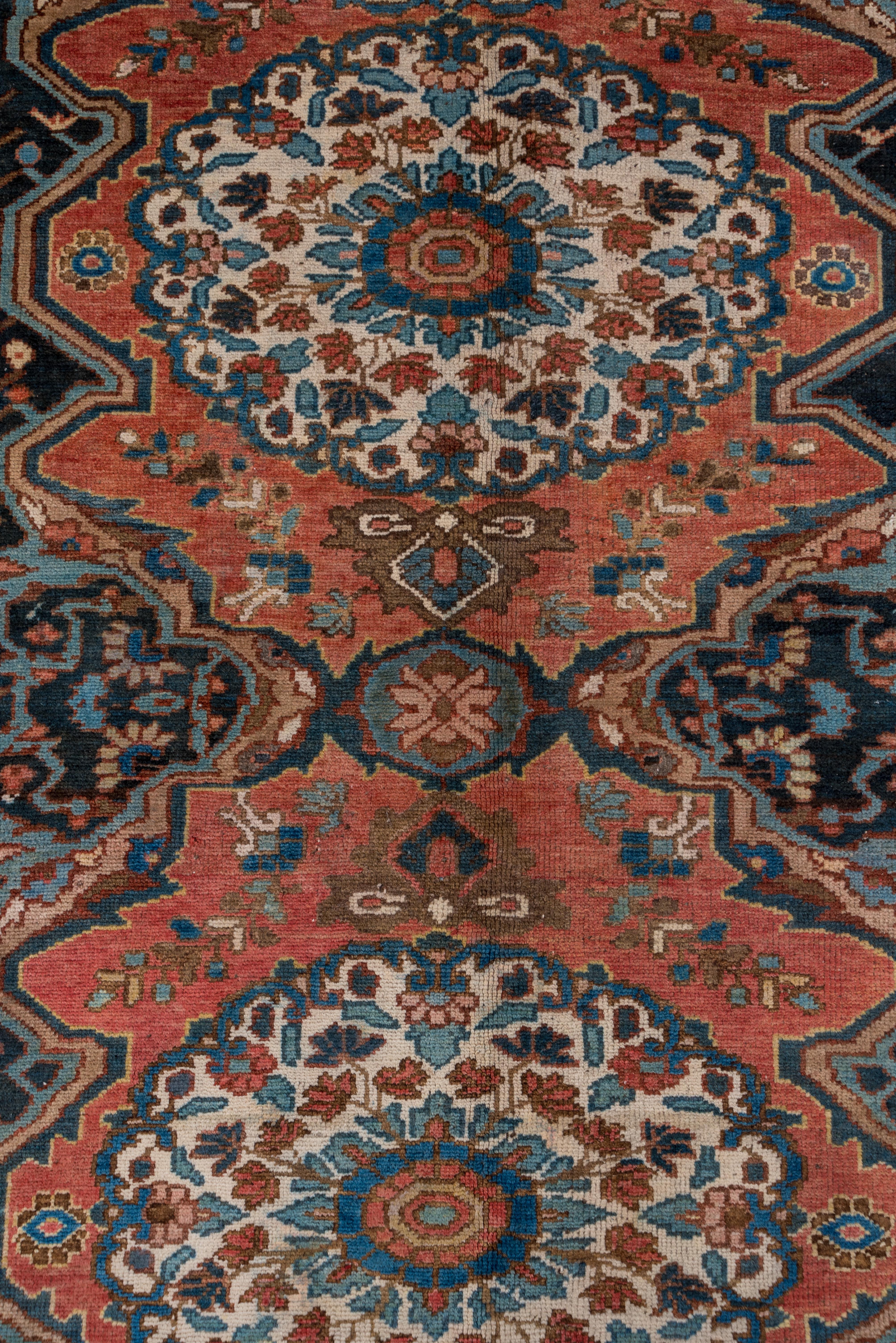 Wool Antique Rustic Persian Bakhtiary Gallery Carpet, Rose and Blue Field For Sale