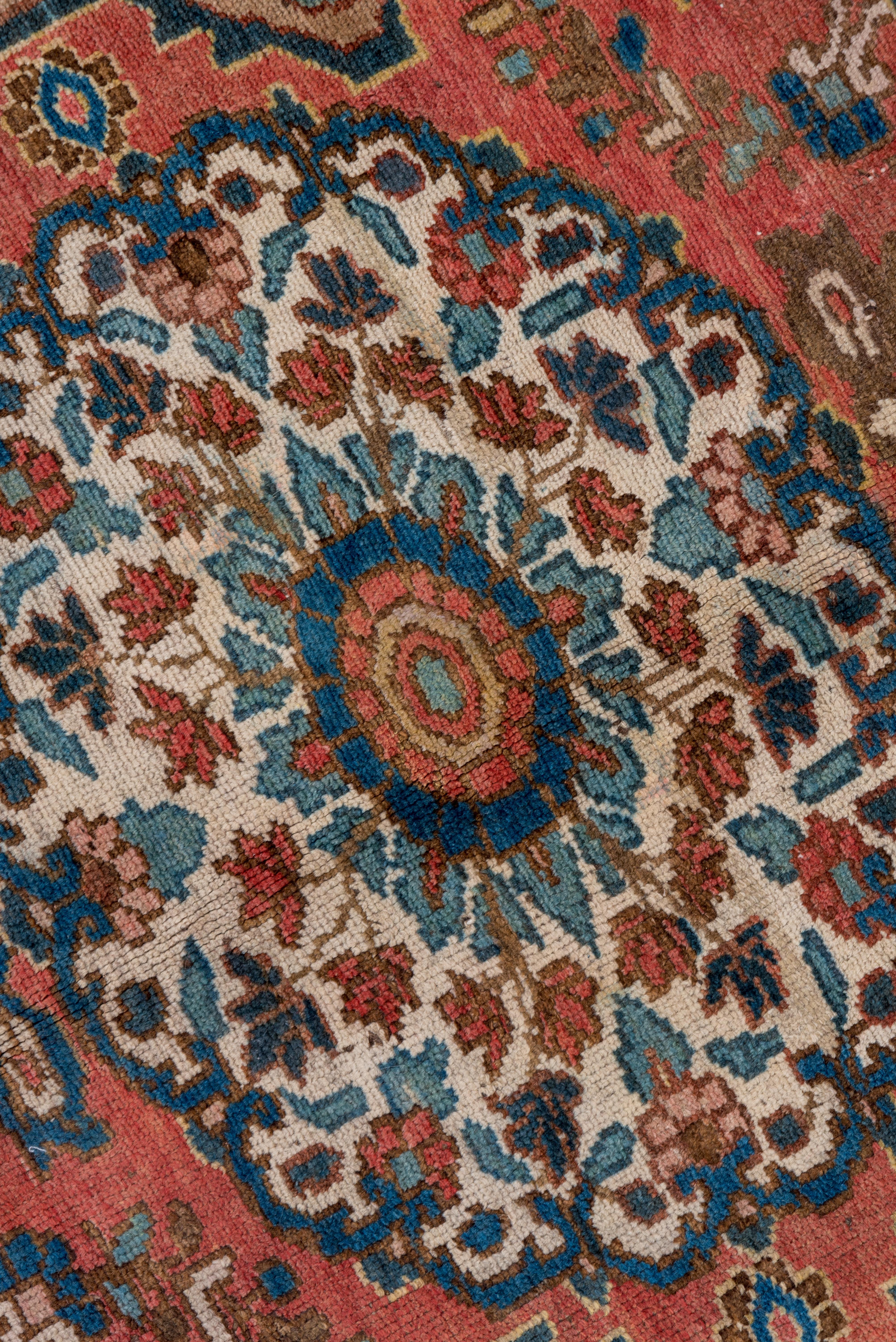 Antique Rustic Persian Bakhtiary Gallery Carpet, Rose and Blue Field For Sale 1