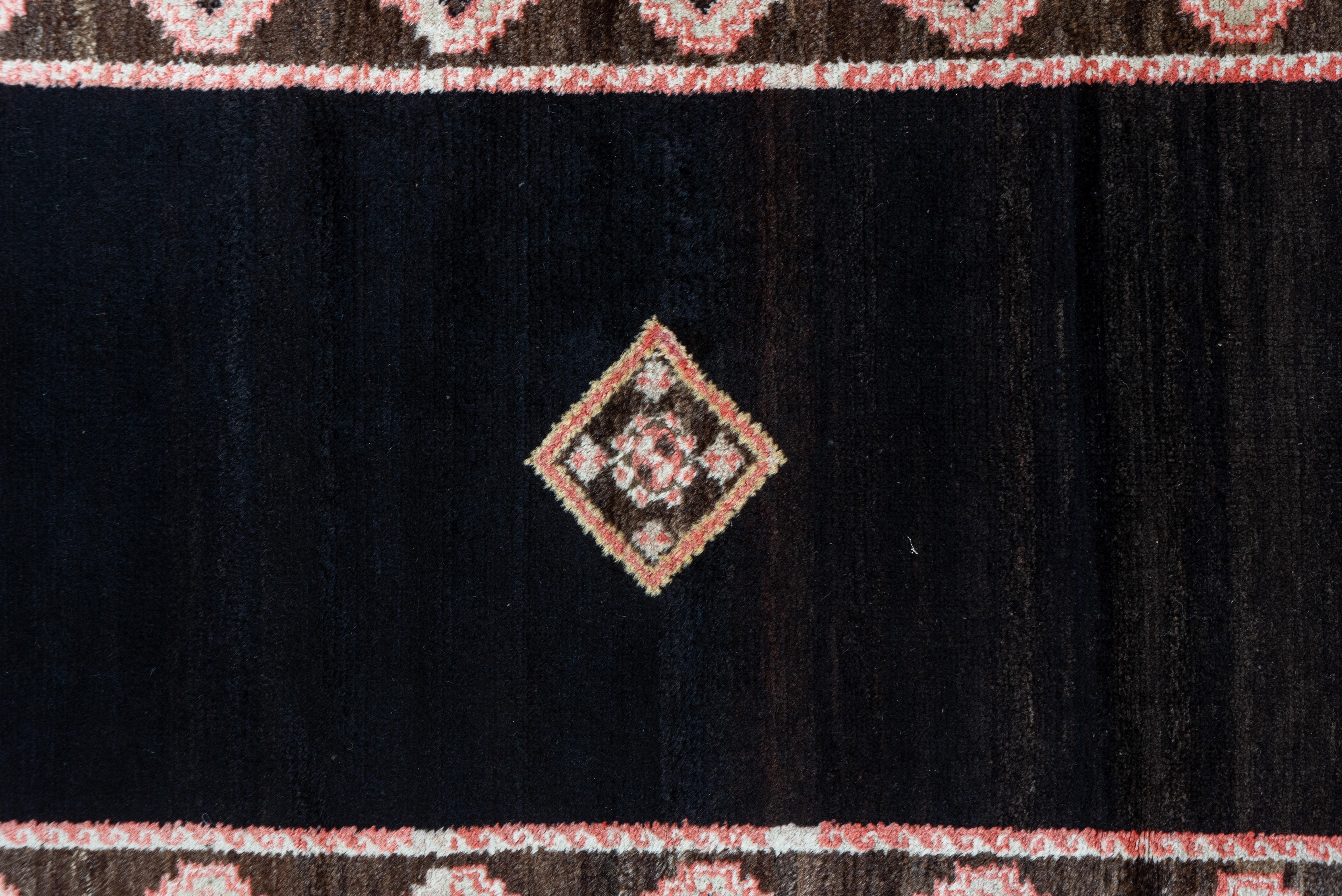 Mid-20th Century Antique Rustic Persian Hamadan Rug, Chocolate Brown Field, Pink Accents For Sale
