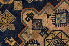 Antique Rustic Persian Hamadan Wide Runner, Navy Field, Rust Borders, Circa 1930