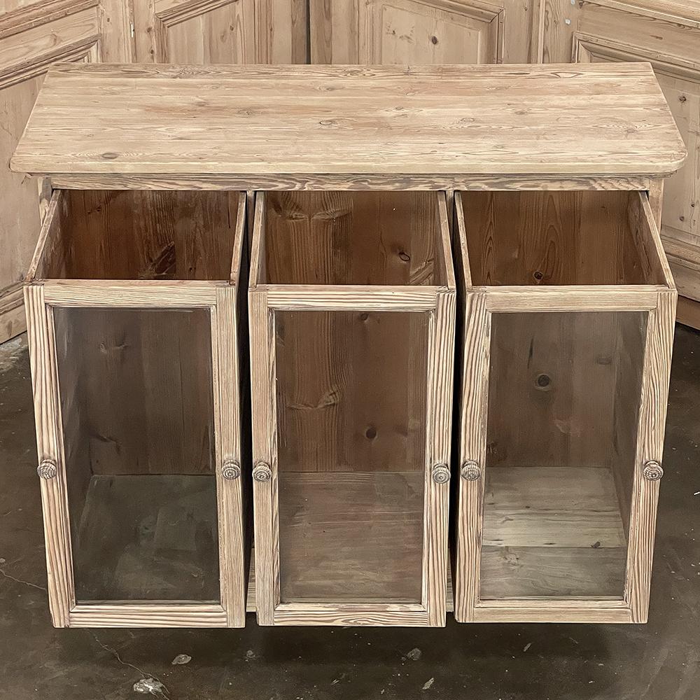 20th Century Antique Rustic Pine Bin Style Store Counter in Stripped Pine For Sale