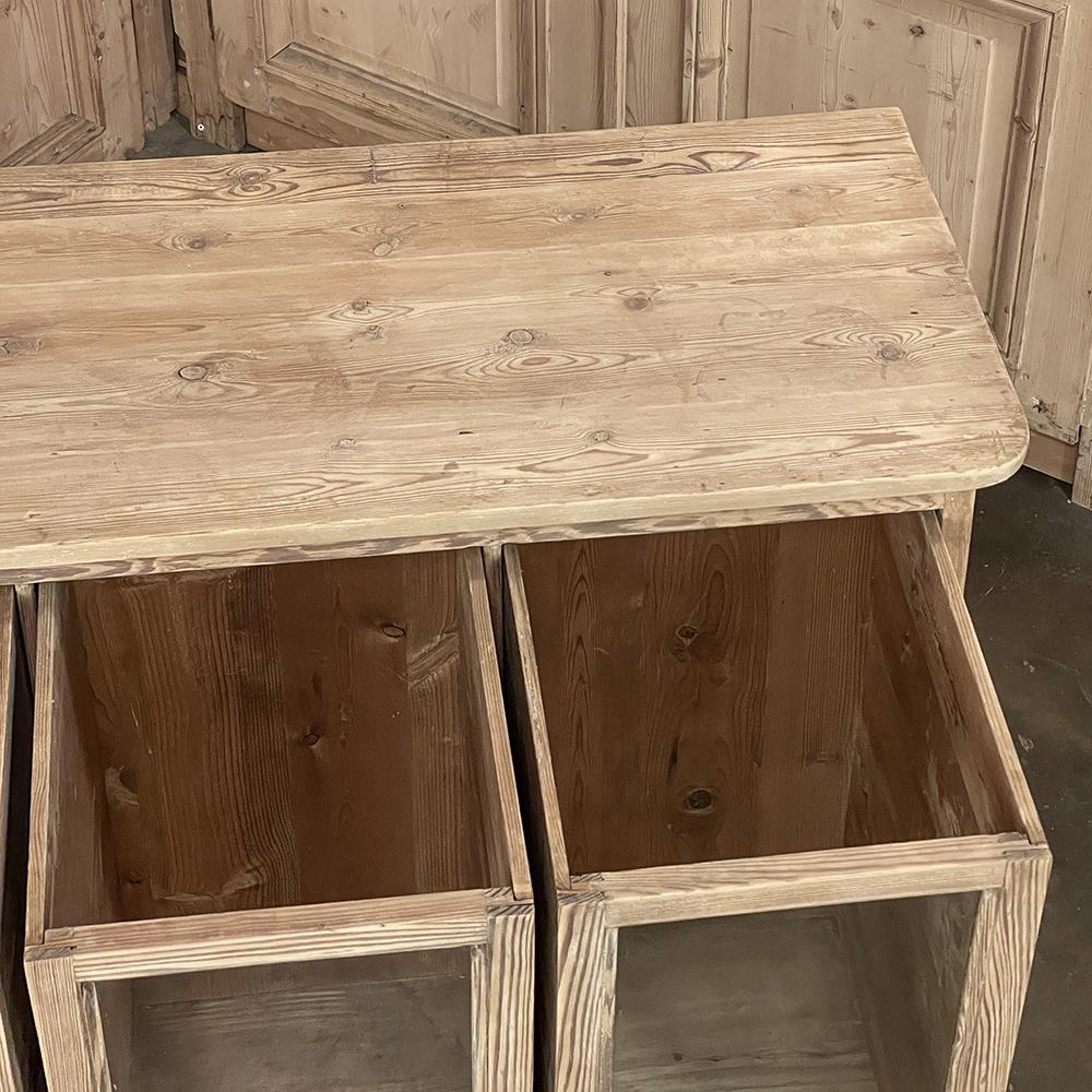 Antique Rustic Pine Bin Style Store Counter in Stripped Pine For Sale 1