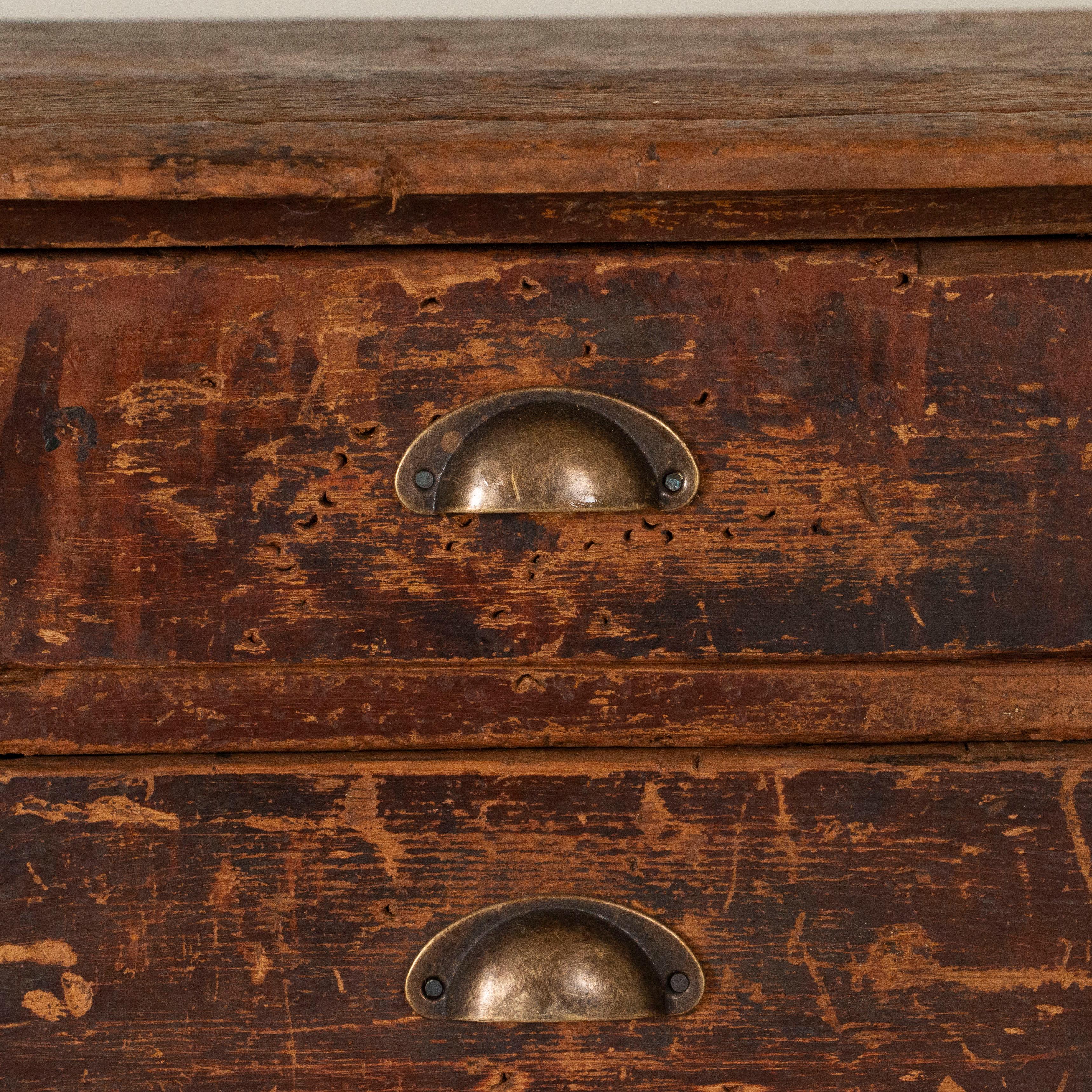 Antique Rustic Pine Brown Painted Counter, Danish Grocer's Desk 2