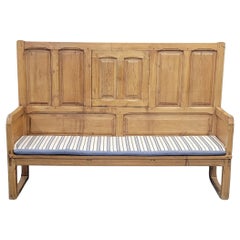 Antique Rustic Pine Long Settle Bench Banquette Seating With Cushion