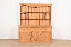 Antique Rustic Pine Sideboard Buffet With Hutch Top