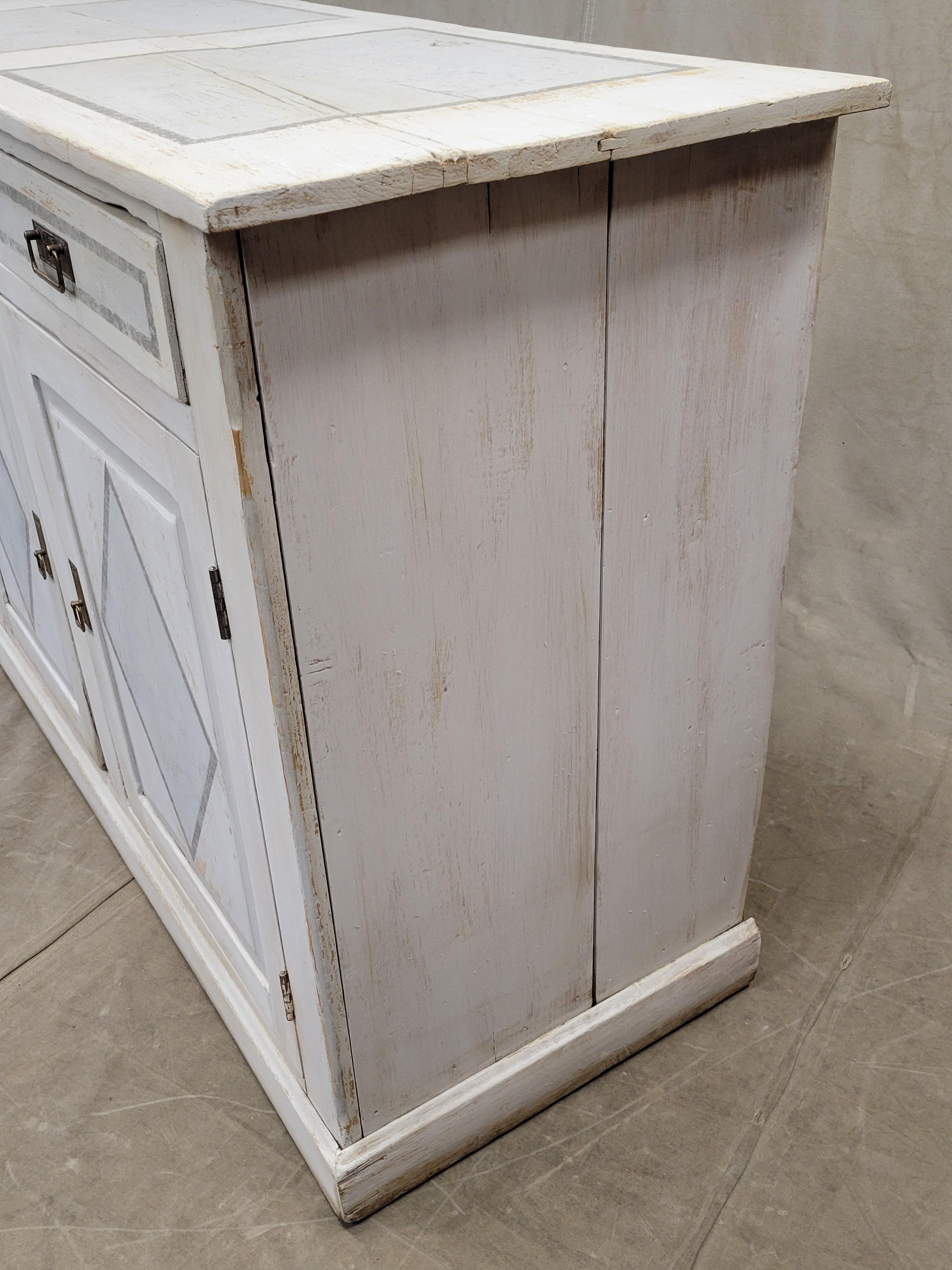 Antique Rustic Pine Sideboard With White and Gray Paint 3