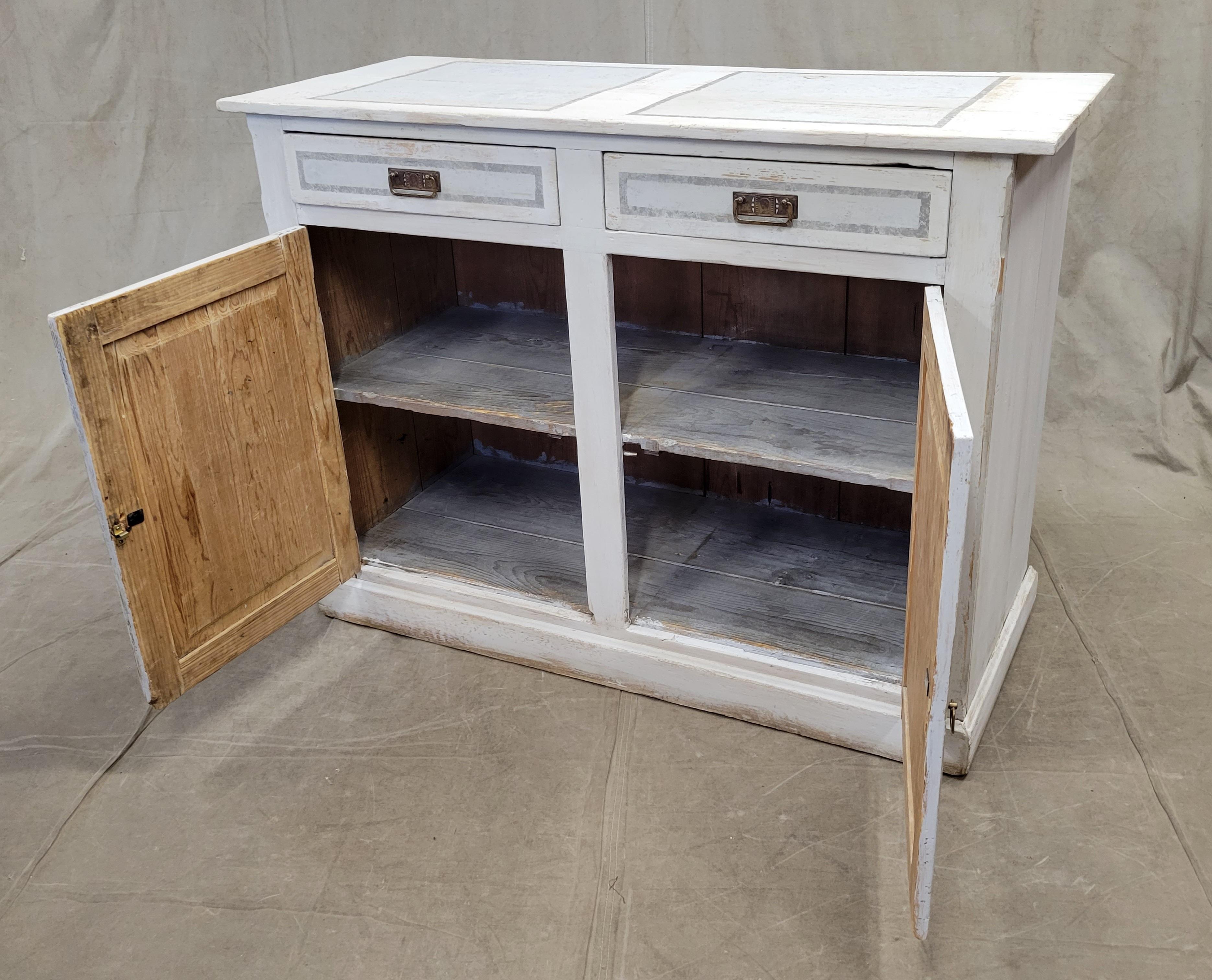 Antique Rustic Pine Sideboard With White and Gray Paint In Good Condition In Centennial, CO