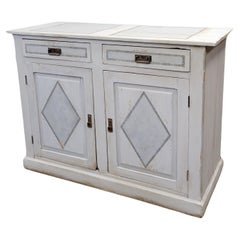 Antique Rustic Pine Sideboard With White and Gray Paint