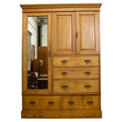 Antique Rustic Pine Wardrobe Linen Cabinet Cupboard Compactum, 1900s