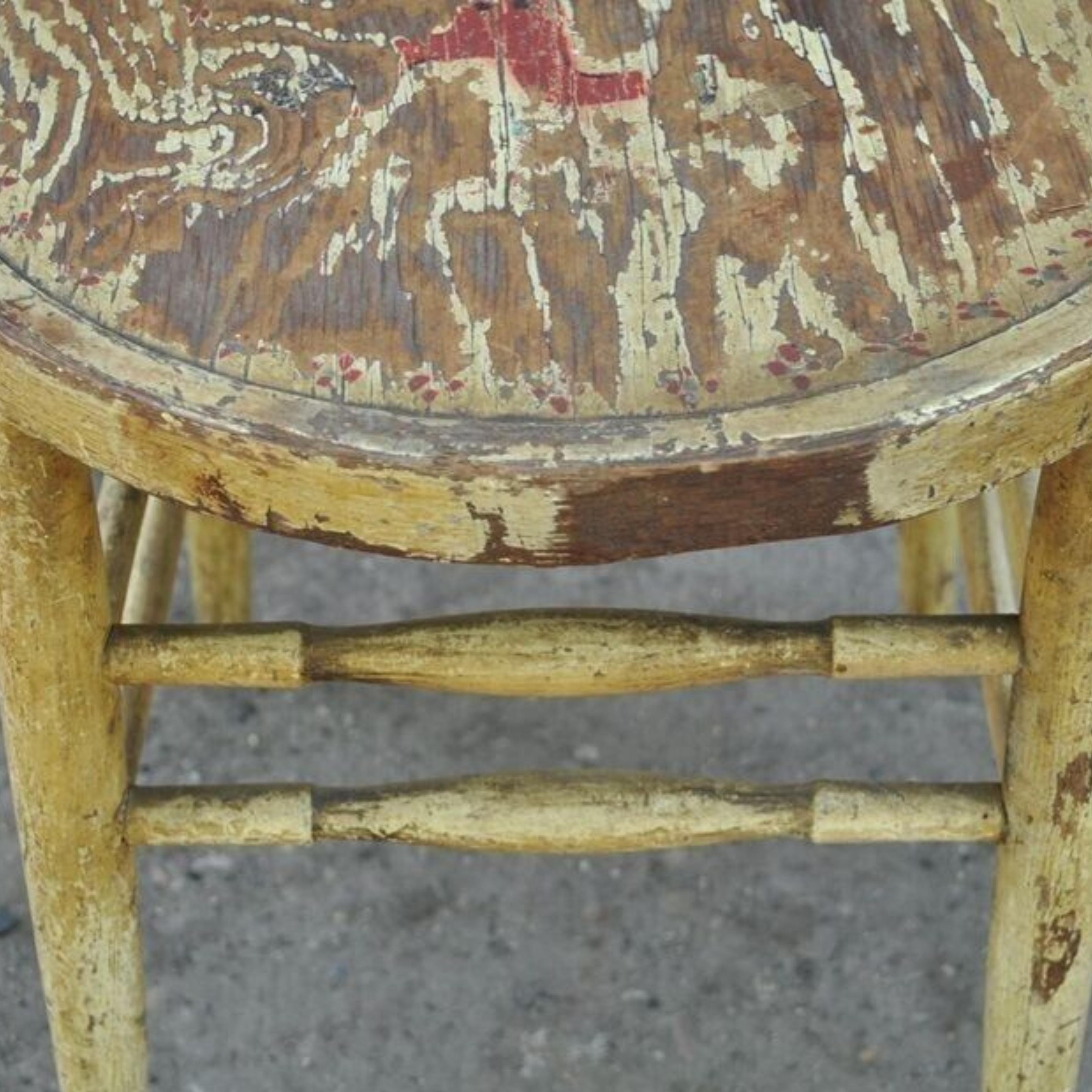 Antique Rustic Primitive Distress Hand Painted Nursery Rhymes Side Accent Chair For Sale 1