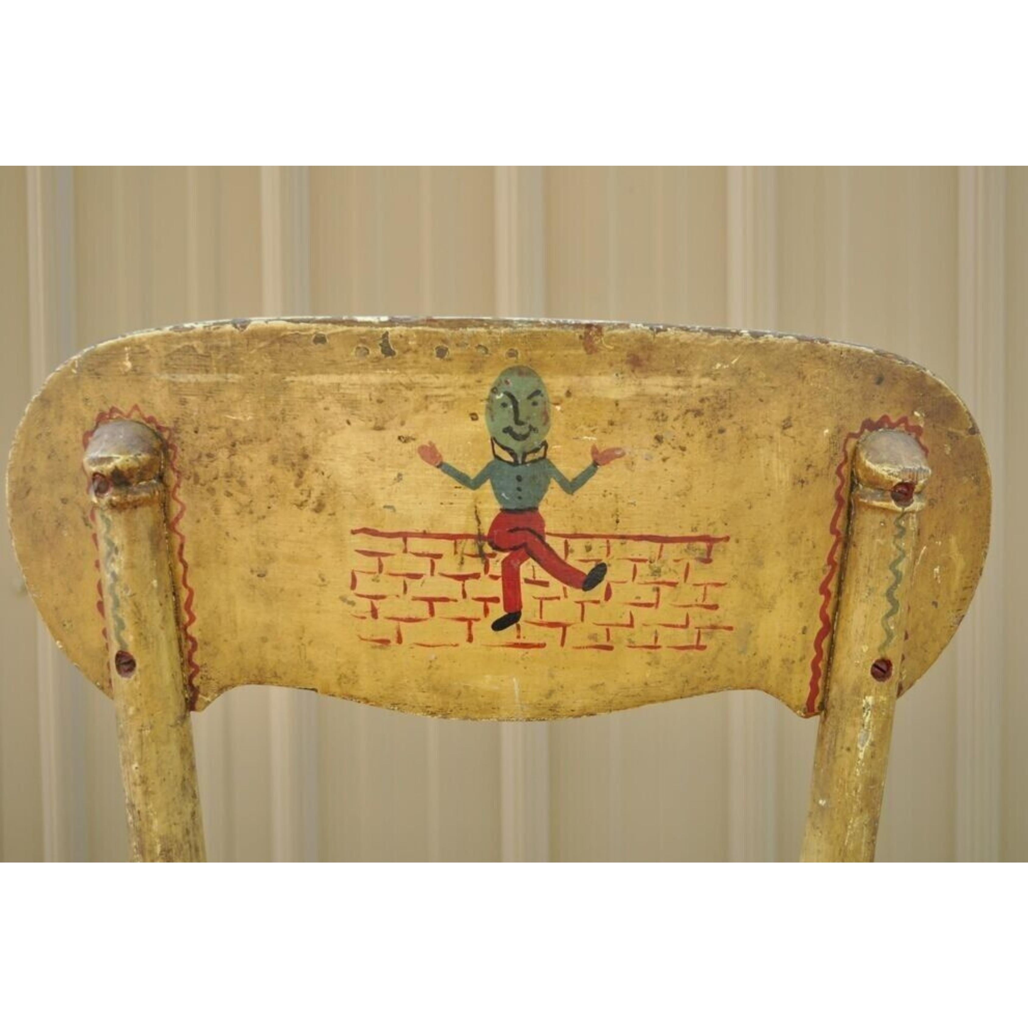 Antique Rustic Primitive Distress Hand Painted Nursery Rhymes Side Accent Chair For Sale 4