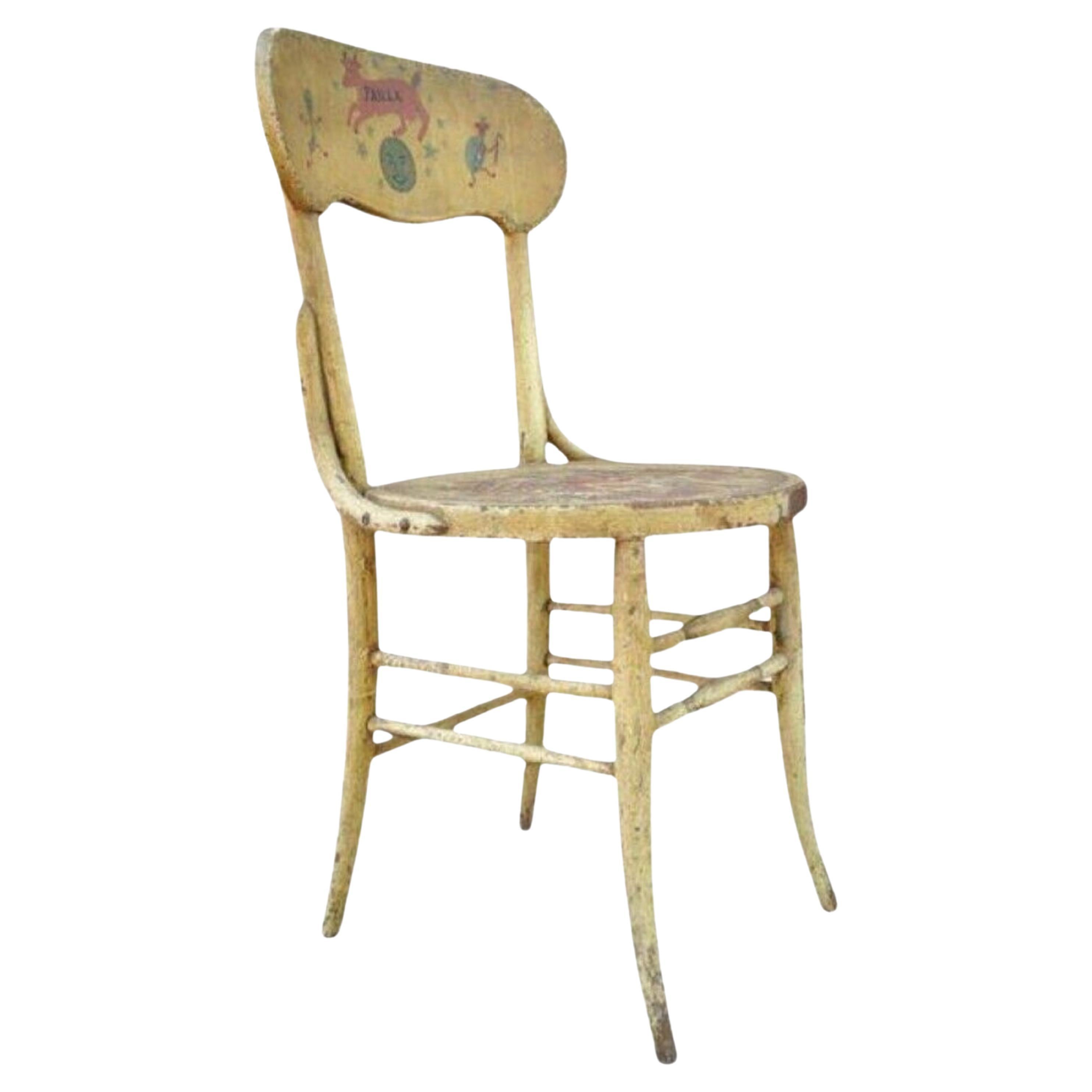 Antique Rustic Primitive Distress Hand Painted Nursery Rhymes Side Accent Chair For Sale