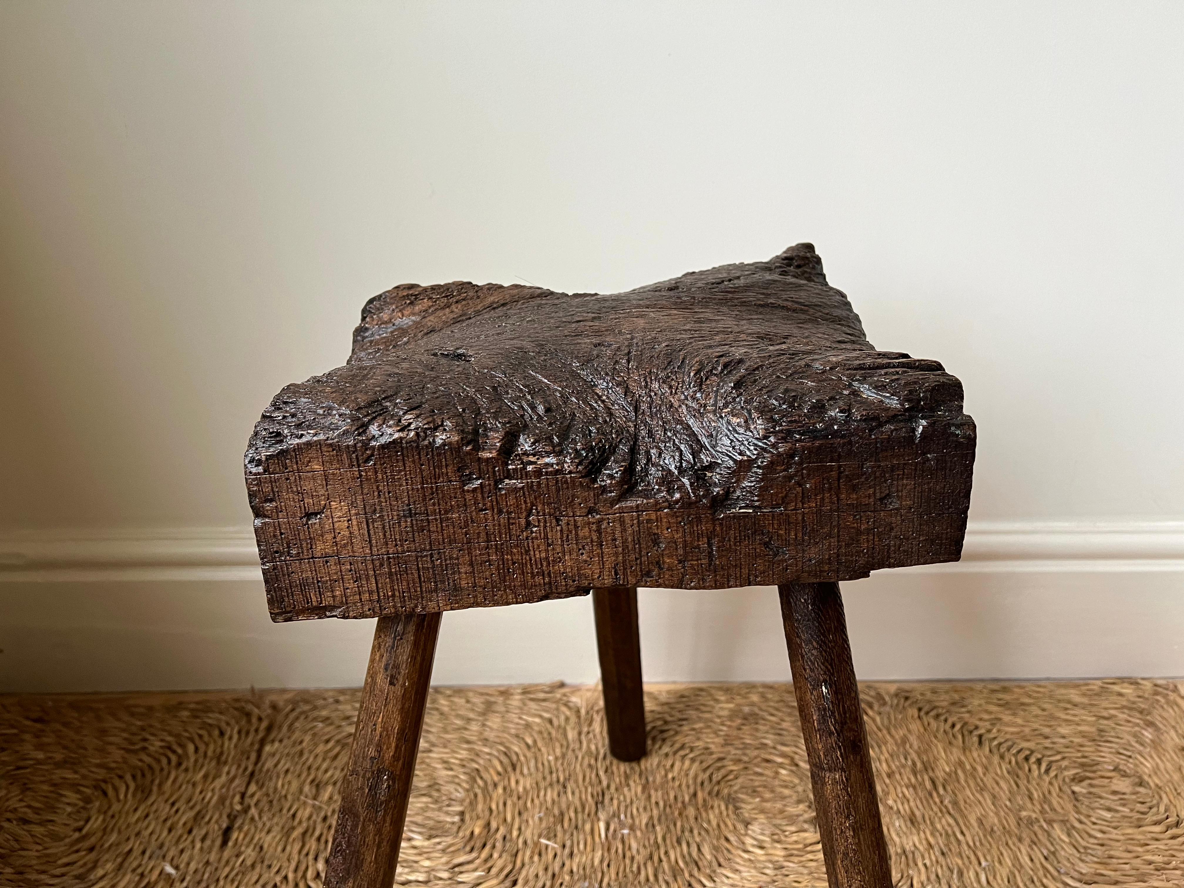 Antique rustic primitive elm thatcher's stool, England c.19th century 9