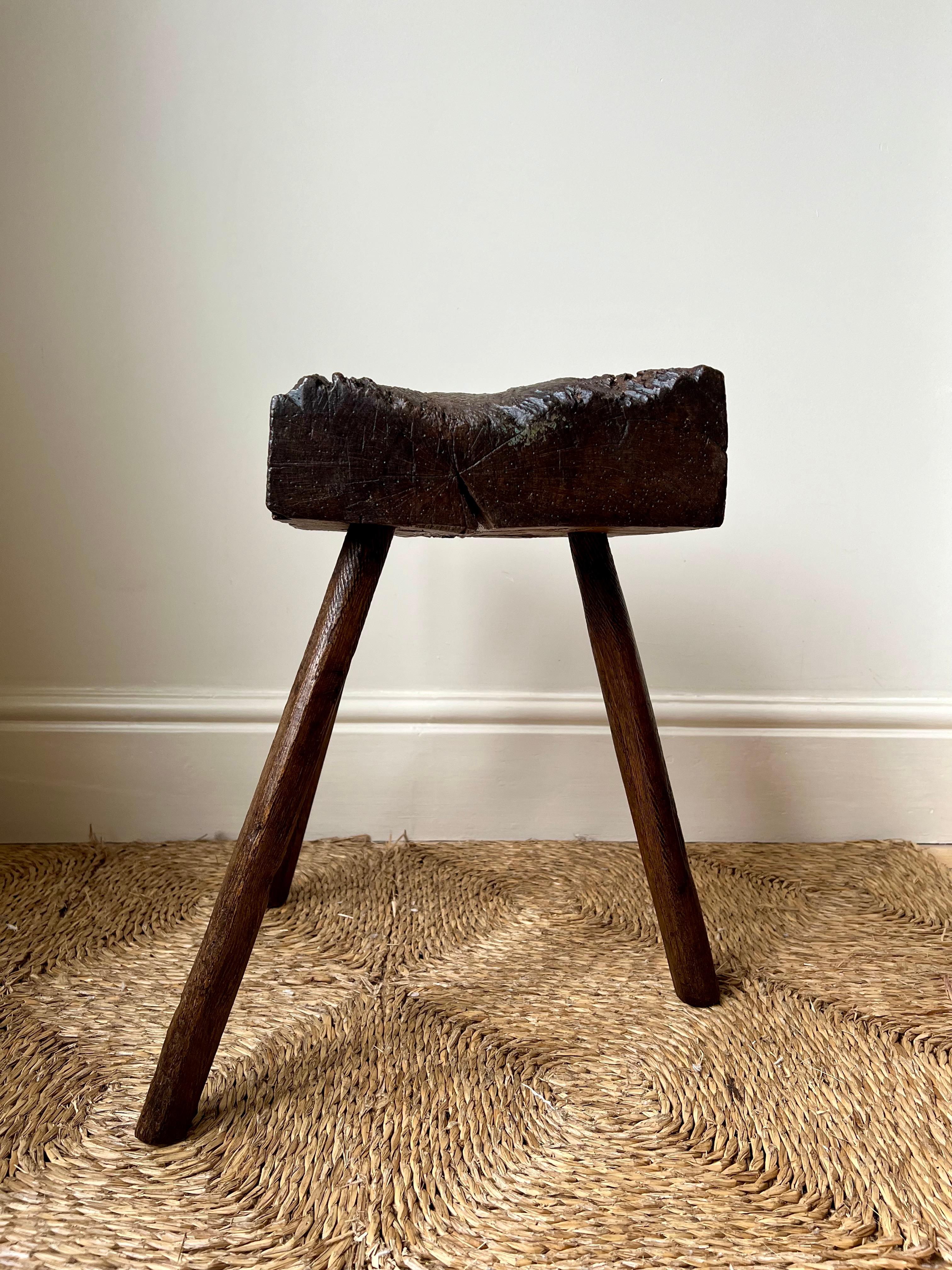 19th Century Antique rustic primitive elm thatcher's stool, England c.19th century