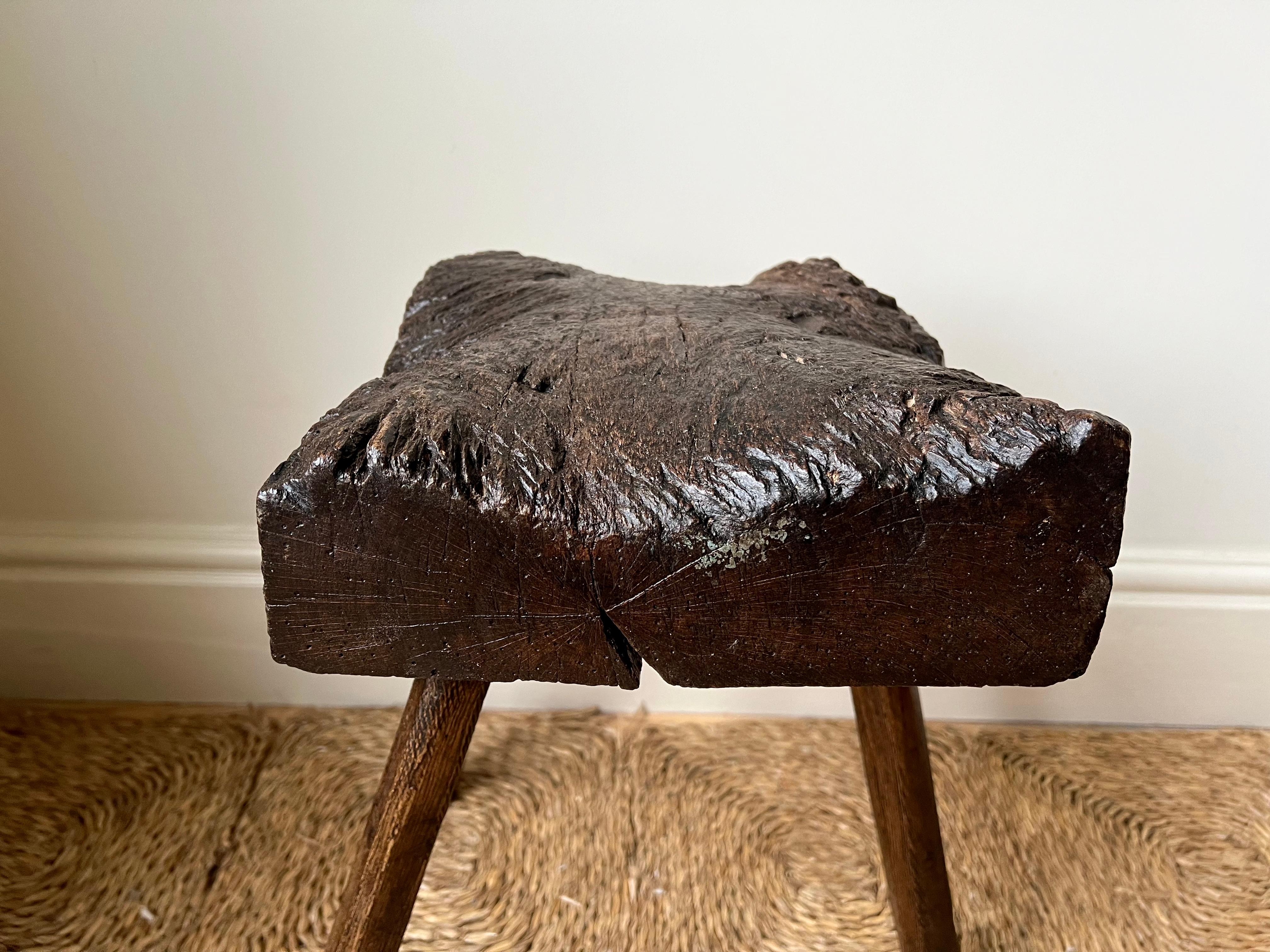 Antique rustic primitive elm thatcher's stool, England c.19th century 2